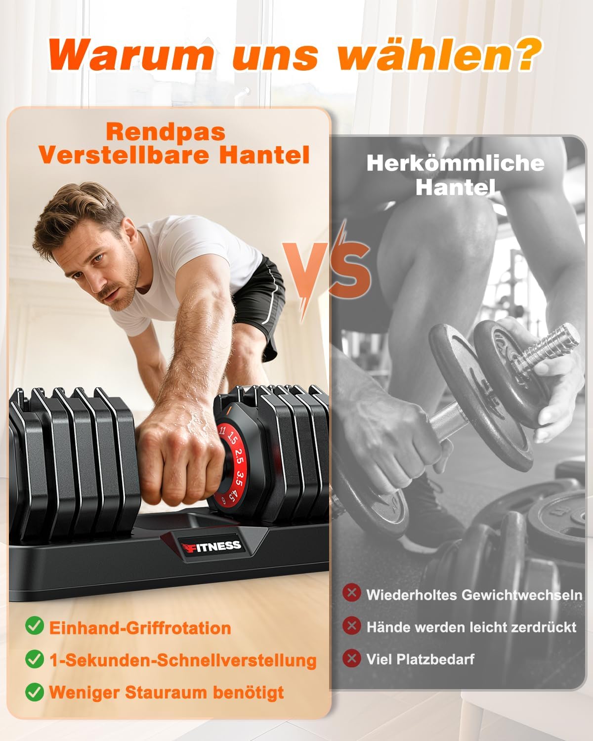 Rendpas verstellbares Hantelset | 5 & 10 Gewichtsstufen | 2–24,5 kg verstellbare Hanteln | Platzsparend für das Heim-Fitnessstudio – Bild 5
