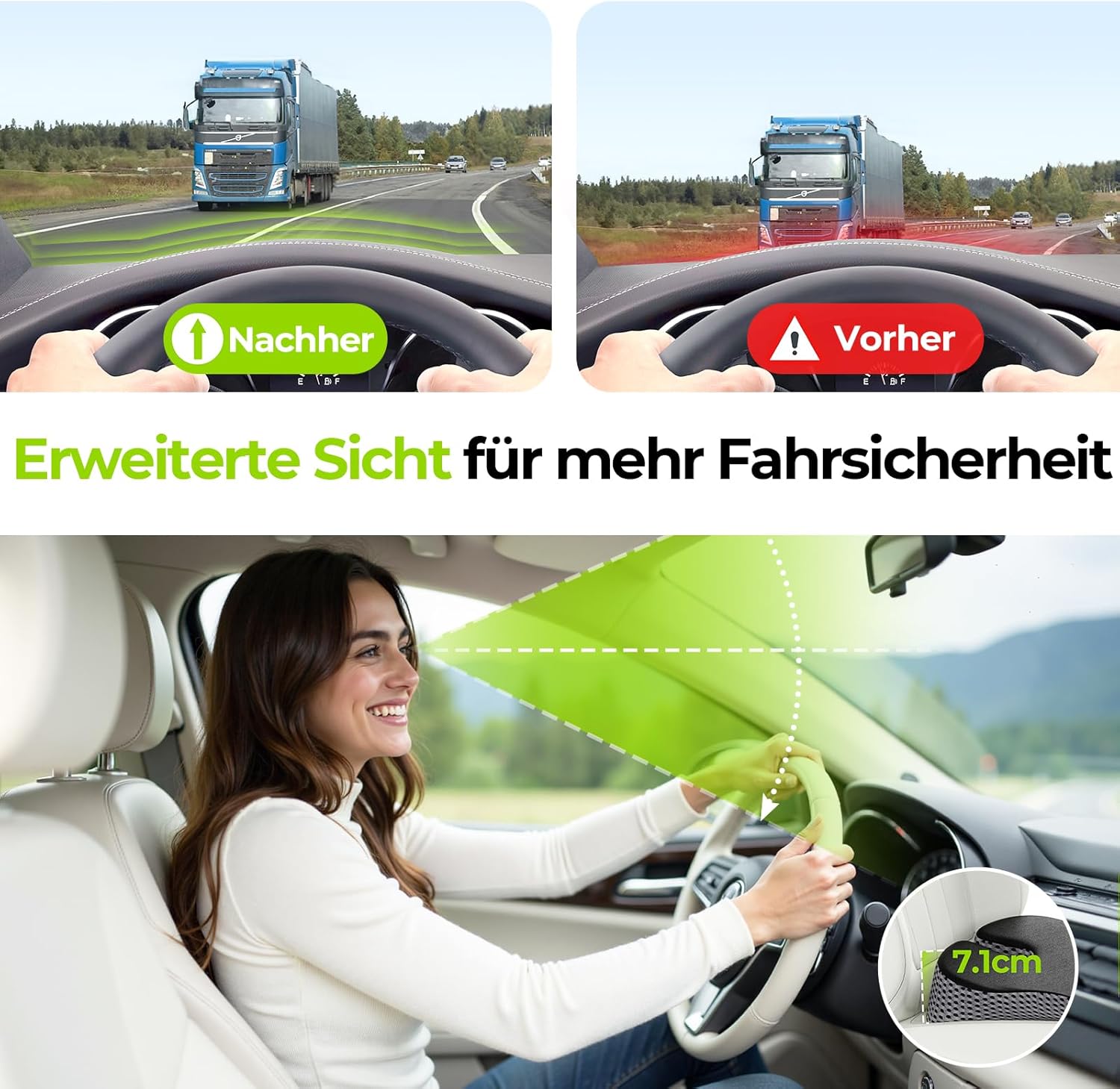 AUVON U-förmiges Auto-Keilkissen mit Sitzerhöhung und Haltungsunterstützung, Memory-Schaum-Sitzkissen zur Linderung von Steißbein-, Rücken- und Ischiasschmerzen, rutschfeste Unterseite – Bild 4