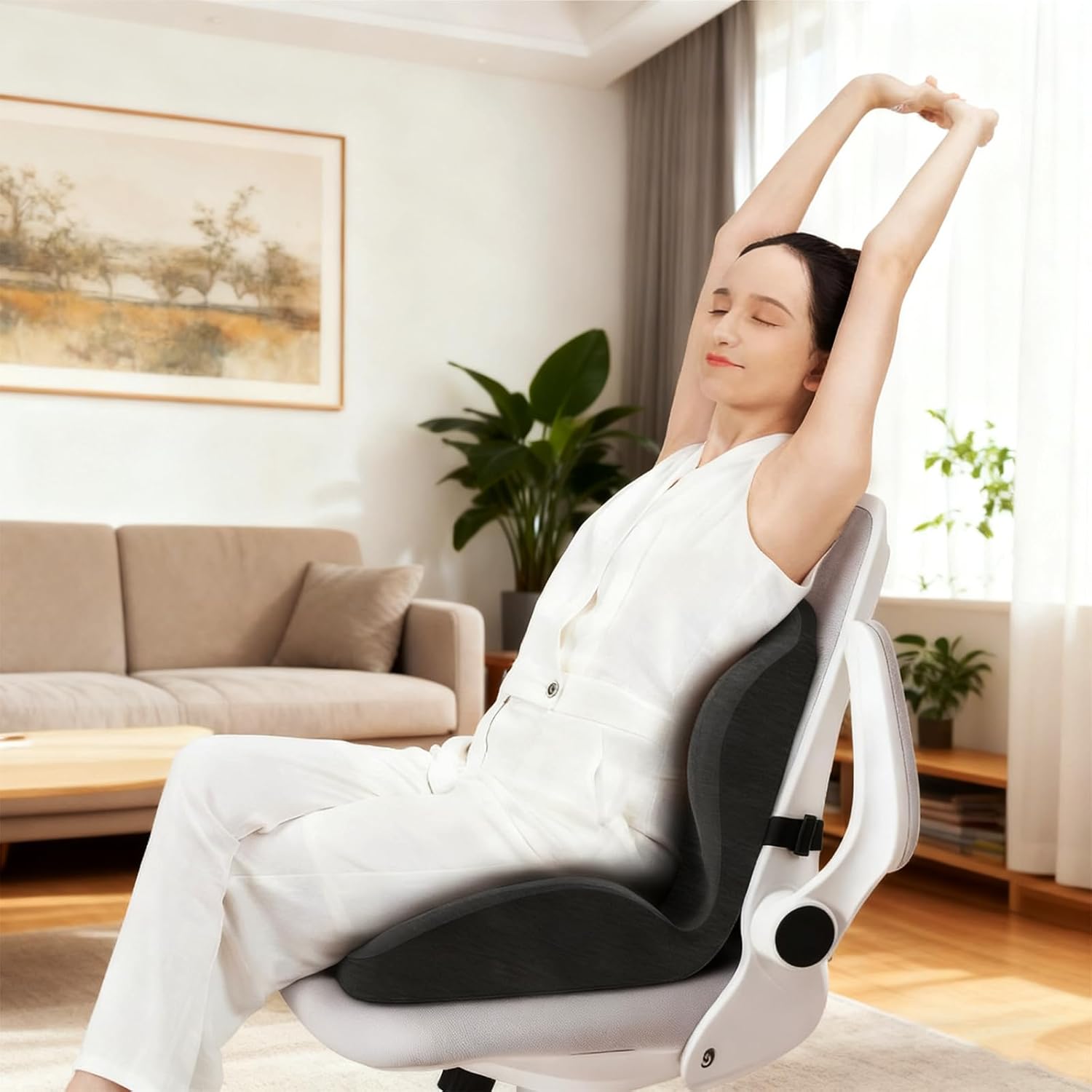 Sitzkissen Bürostuhl, orthopädisches Sitzkissen, L-förmiges Sitz- und Rückenkissen mit Memory-Schaum, Lordosenstütze und atmungsaktivem Steißbeinausschnitt für Bürostuhl, Autositz – Bild 6