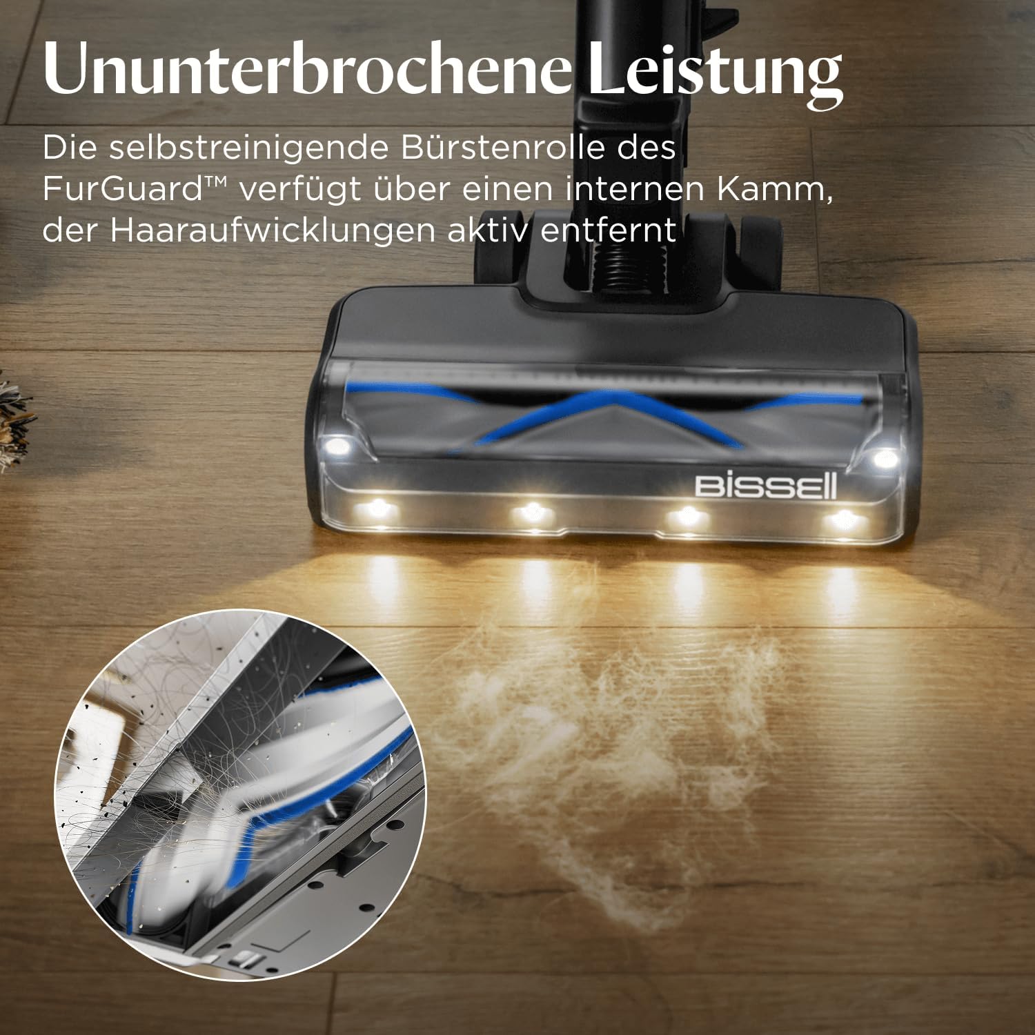 Bissell PowerClean FurGuard, Akku-Staubsauger, 280-W-Motor, selbstreinigende Bürstenrolle, FurFinder-Licht, kabelloser Staubsauger, freistehend, HEPA-Filter, 2500-mAh-Ersatzakku, 50 Min. Laufzeit, 4091N – Bild 4