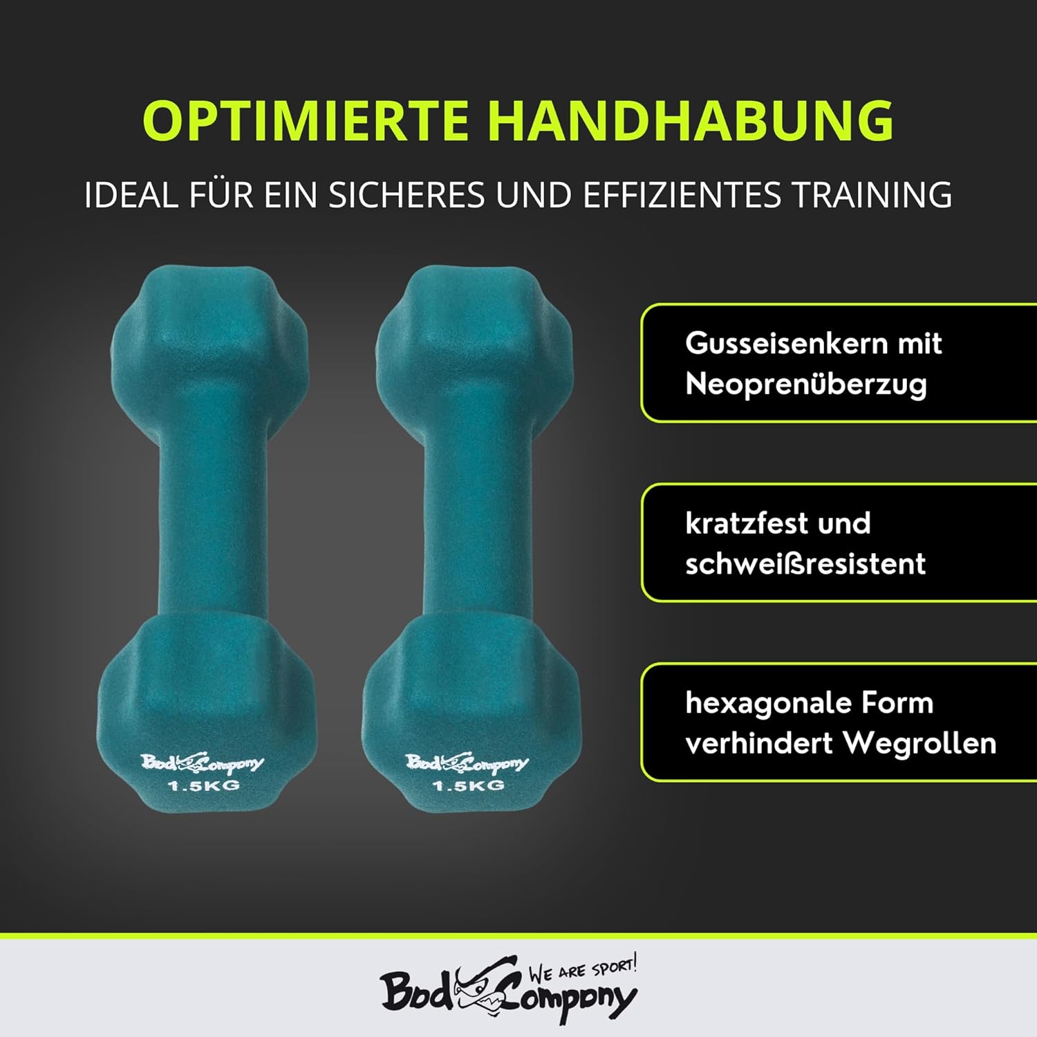Bad Company Neopren-Hanteln 0,5 kg bis 5 kg farbig I kleine Hantel gummiert für Fitness Gymnastik Aerobic Home Gym Hanteln für Damen Herren I Hanteln – Bild 3
