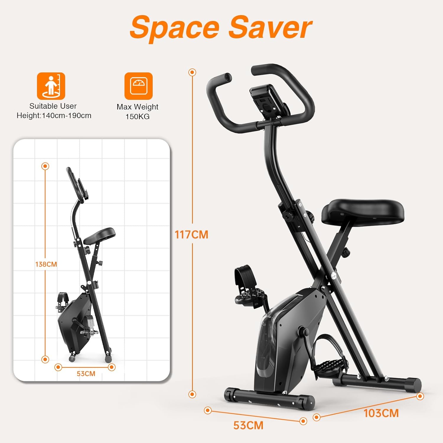 Dskeuzeew faltbares Heimtrainer-Fahrrad mit 16 magnetischem Widerstandssystem und Widerstandsband, Indoor-Ergometer-Fahrrad, Indoor-Fahrrad, LCD-Display, platzsparend – Bild 7