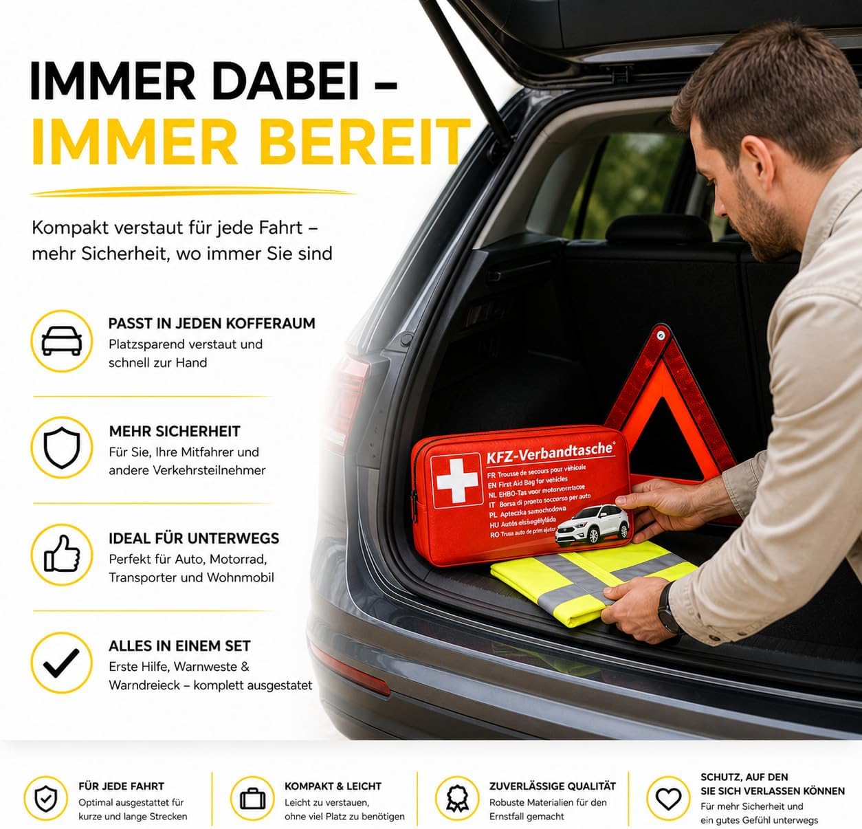 3-in-1-Set Auto-Pannenset geprüft 2026 & Autozubehör – Kfz-Verbandkasten mit Verbandskasten & Warnweste & Warndreieck für die StVO – Bild 4