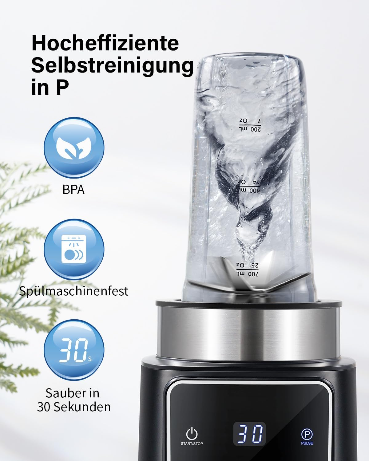 Standmixer, 1500 W, Eisknackmesser, 6 Klingen für Mixer, Smoothie-Maker mit 4 Programmen + Pulse-Funktion, 2 x 900 ml Flasche, für Smoothies, Milchshakes und Einfrieren von Obst – Bild 9