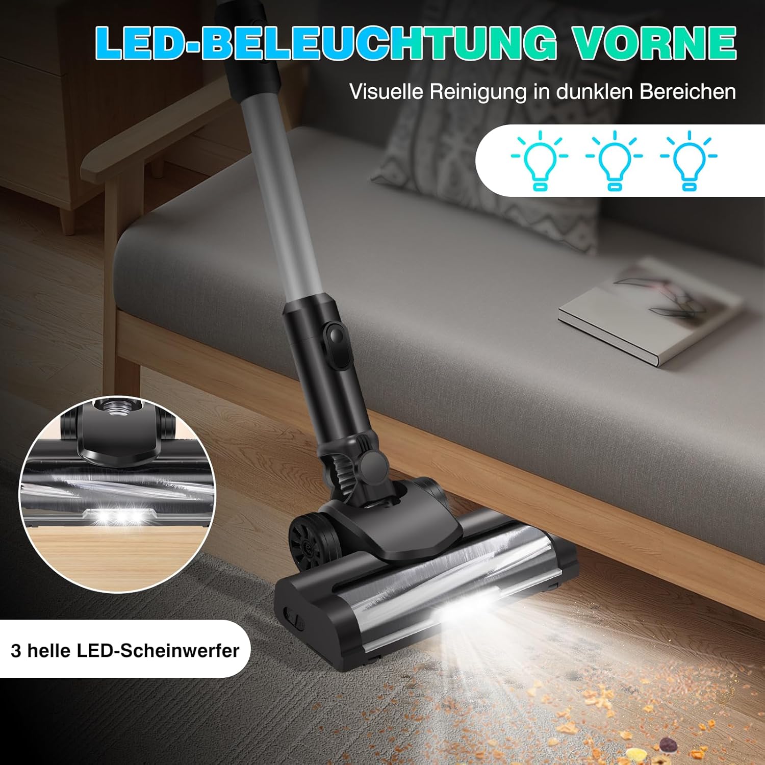 Akku-Staubsauger, 35000PA/450W/40min Staubsauger, 6-in-1-Staubsauger, Handstaubsauger mit HEPA-Filter, 3000-mAh-Akku, Ultraleichter Staubsauger kabellos für Hartböden, Teppiche, Tierhaare – Bild 6