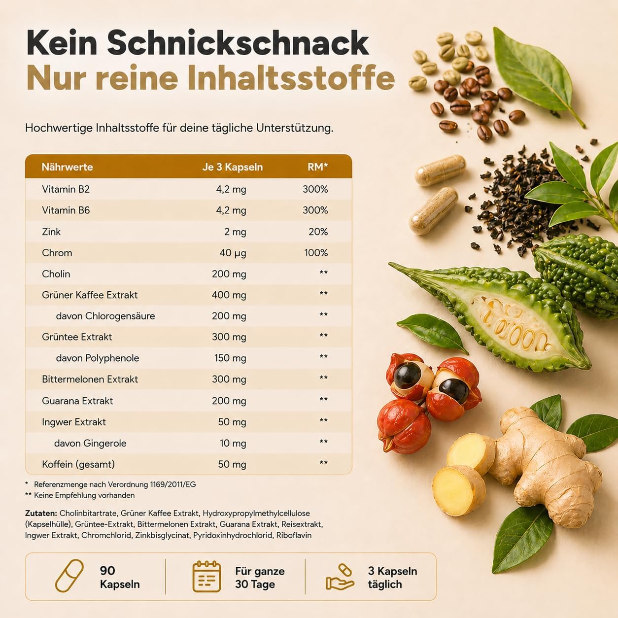 Stoffwechselbeschleunigender Schlankheitskomplex – hochdosiert mit grünem Tee, grünem Kaffee, Bittermelone, Guarana, Cholin und Ingwer – 90 vegane Stoffwechselkapseln – Tabletten zur Diätunterstützung – Bild 5