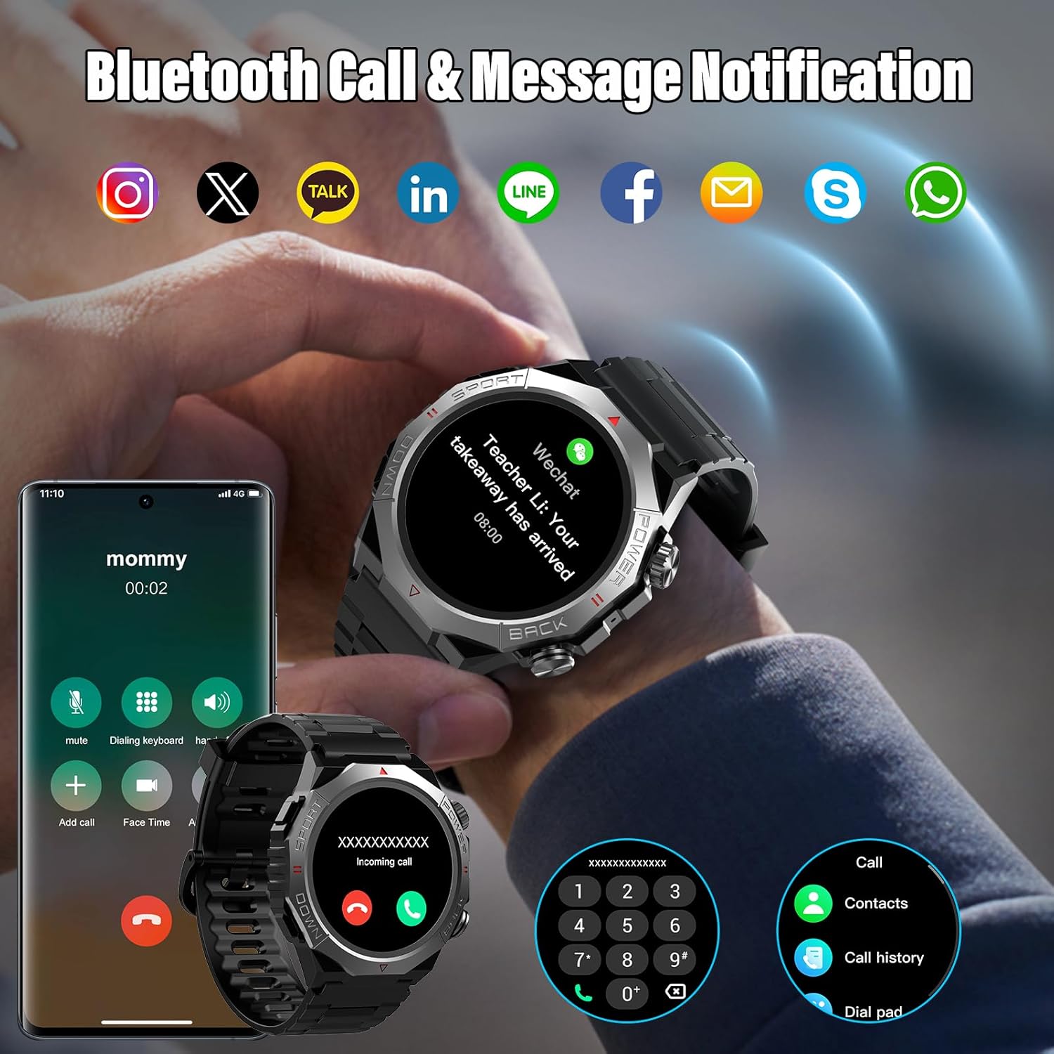 Smartwatch Herren Damen, Smart Watch mitTelefonfunktion 1,39" Touchscreen, Herzfrequenzmonitor Schlafmonitor IP68 Wasserdicht Sportuhr, 110+ Sportmodi Fitnessuhr für iOS Android, Tiefschwarz(2026) – Bild 2