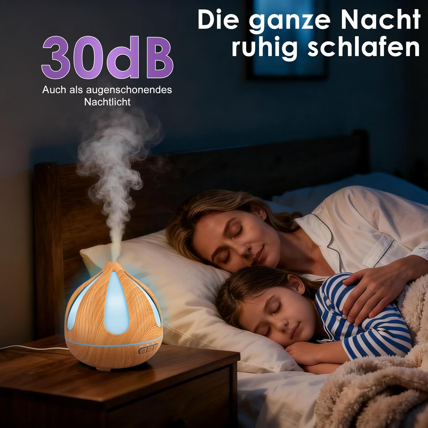 GuKKK Aromadiffusor, 500 ml Ultraschall-Luftbefeuchter mit Fernbedienung, Aromatherapie-Düfte Luftbefeuchter, 7 Farben LED, Fernbedienung mit Timer-Einstellung, für Schlafzimmer, Büro (Helle Holzfarbe) – Bild 5