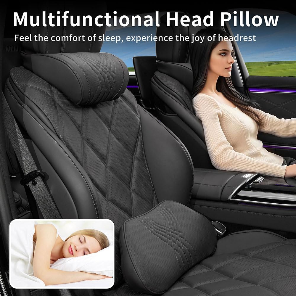 Auto-Lendenkissen – Ergonomische Lendenwirbelstütze mit Memory-Schaum, Leder-Lendenwirbelstützkissen, Autositz-Rückenkissen für Autositze, Bürostuhl, Rollstuhl, Schwarz, 1 Stück – Bild 9