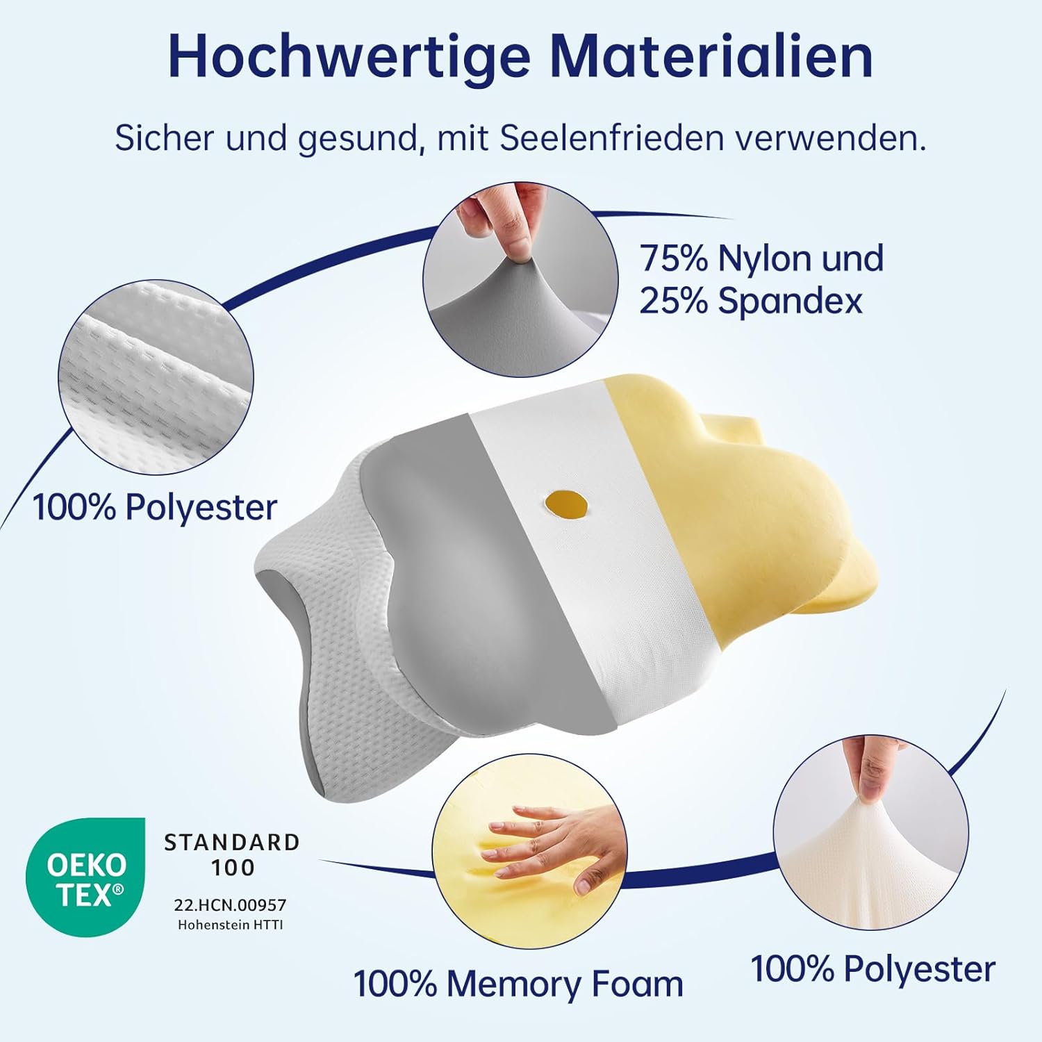 Orthopädisches Kissen mit Memory-Schaum, Anti-Schnarch-Kissen, Nackenstützkissen, ergonomisches Kissen, Schlafkissen für Seitenschläfer, Rückenschläfer und Bauchschläfer (grau) – Bild 4
