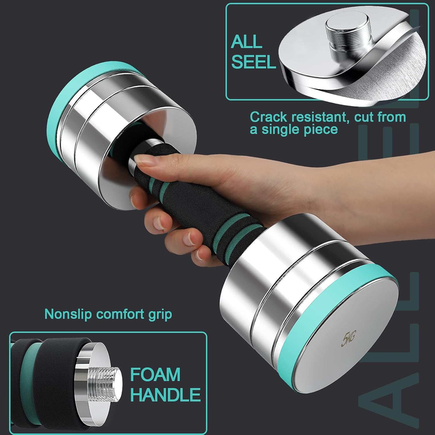 Dripex Kurzhantel-Set, verstellbare Hanteln im 2er-Set oder einzeln aus Stahl, Gewicht einer einzelnen Hantel: 2,5 kg, 5 kg, 7,5 kg, 10 kg, 15 kg, 25 kg, 30 kg, Hanteln für Zuhause – Bild 4