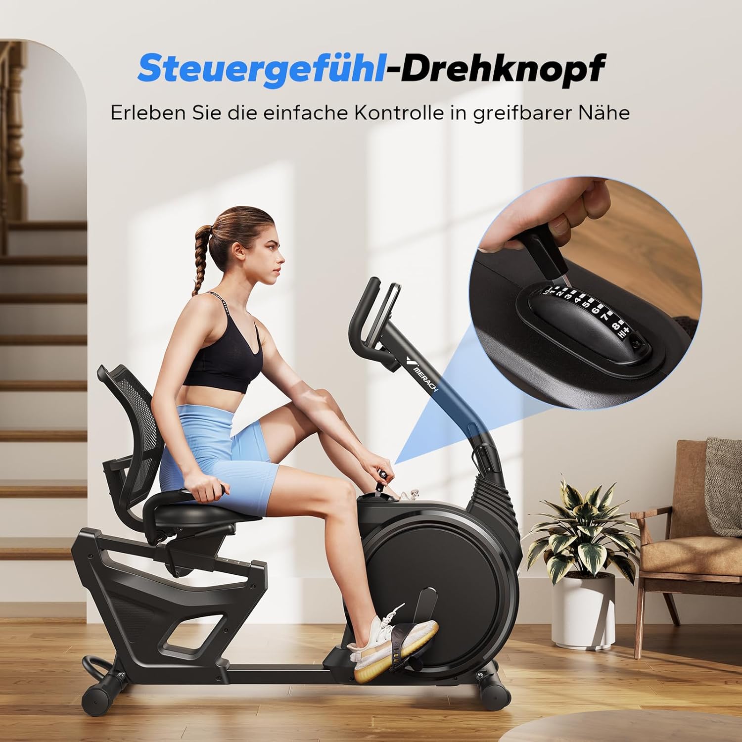 MERACH Liege-Heimtrainer für zu Hause mit 8 einstellbaren Widerstandsstufen, leichter kommerzieller Heimtrainer mit Smart Bluetooth, exklusiver App-Konnektivität, LCD-Display, Herzfrequenzsensoren – Bild 5
