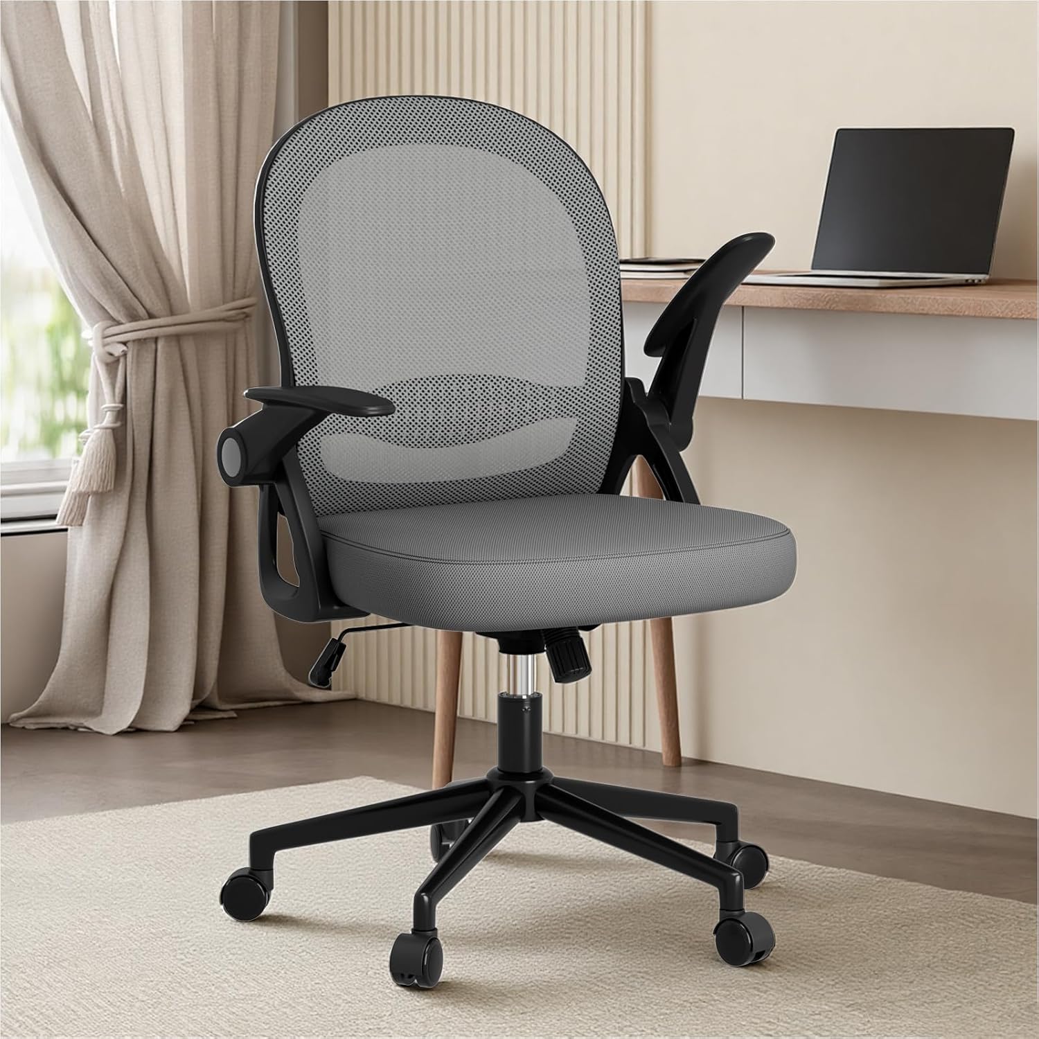 naspaluro Bürostuhl, ergonomischer Schreibtischstuhl mit atmungsaktiver Netzpolsterung, hochklappbare Armlehnen, höhenverstellbarer Computerstuhl, leichter Stuhl, 360°-Drehstuhl, dunkelgrau – Bild 2