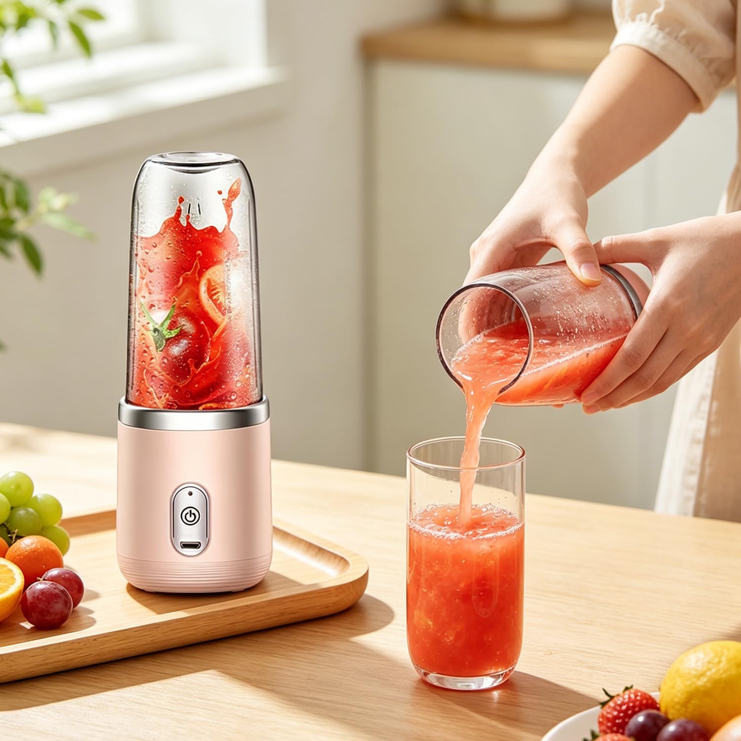 Tragbarer Mixer 400 ml, Mixer Smoothie Maker to Go mit Digitalanzeige & 6-Blatt, Mini Elektrischer Saftpresse, USB Wiederaufladbar, 1200 mAh Akku für Saft Marmelade Shake, Familien Camping Sportarten – Bild 3