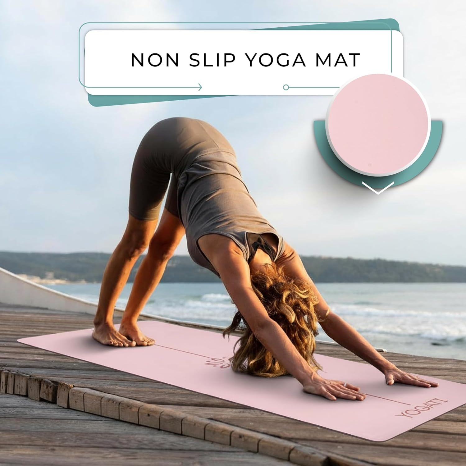 YOGATI® Yogamatte rutschfest Naturkautschuk mit Tasche - Yoga Matte groß mit Markierung, Sportmatte breit, Ideal für Fitness, Pilates und Gym Workout, Fitnessmatte Rutschfest für Damen – Bild 3