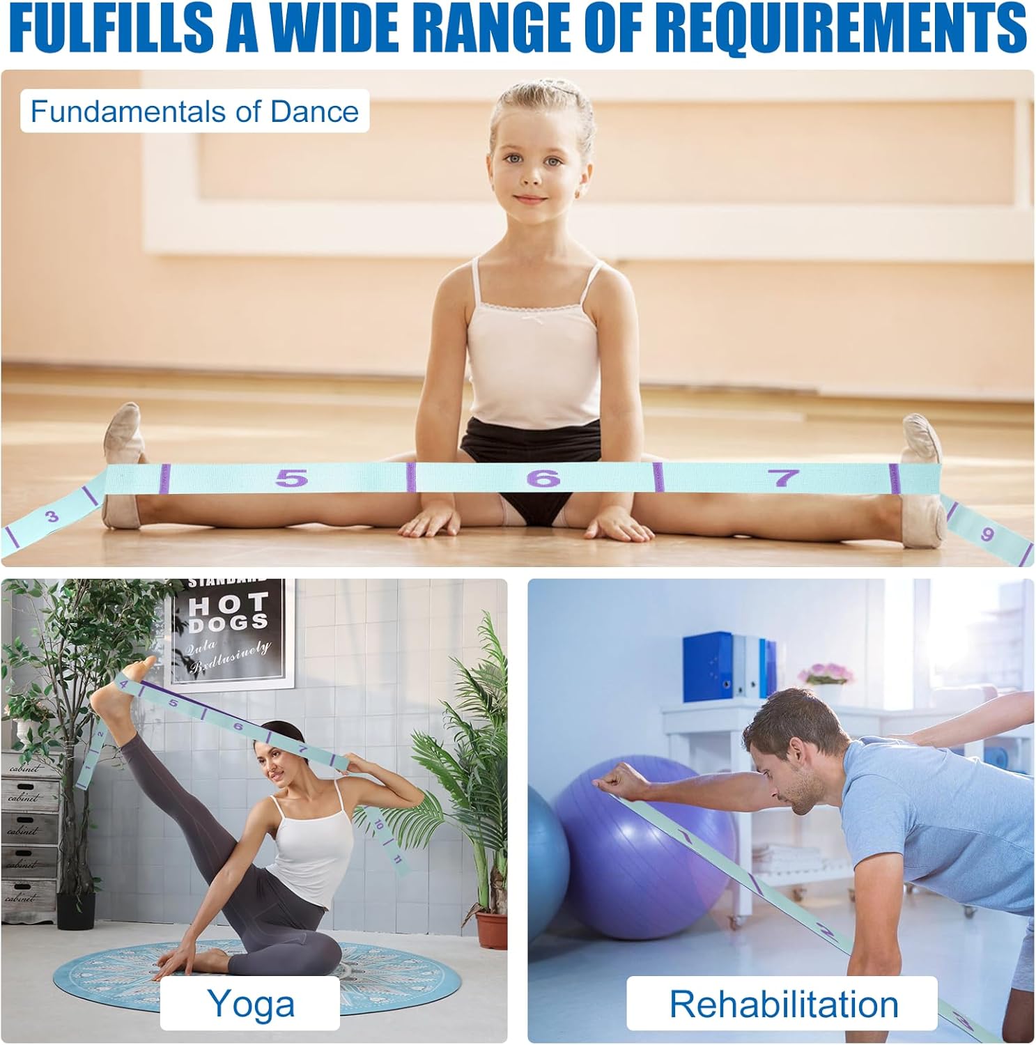 Stretchband mit 11 Schlaufen, Yoga-Stretchband, Yoga-Stretchgurt, Fitnessbänder, Yoga-Stretchgurt, Yoga-Gurt mit Schlaufen für Pilates, Tanz, Gymnastik, effektives Dehnen – Bild 6
