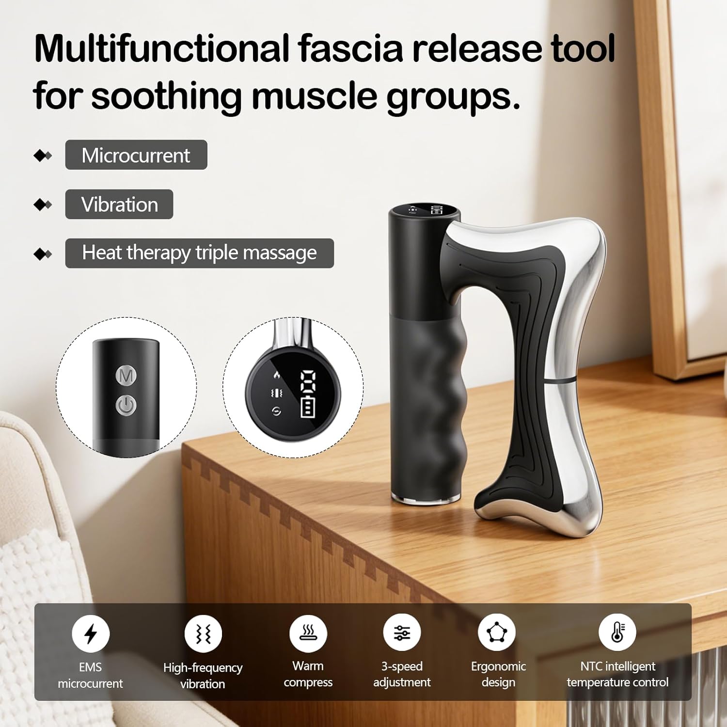Elektrisches Faszienmessgerät mit Heizfunktion, EMS & Vibration, 3 Modi, 10500 U/min Hochgeschwindigkeitsvibration, Cellulite-Massagegerät für Rücken, Nacken, Schultern, Arme, Taille, Gelenke und Beine – Bild 2
