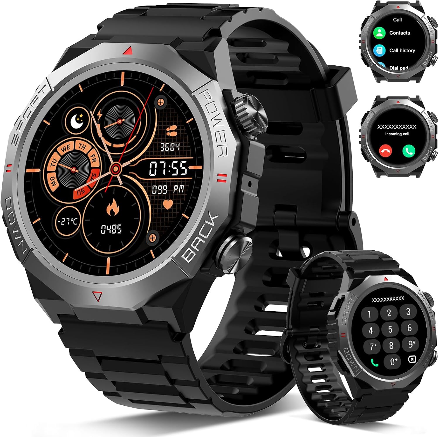 Smartwatch Herren Damen, Smart Watch mitTelefonfunktion 1,39" Touchscreen, Herzfrequenzmonitor Schlafmonitor IP68 Wasserdicht Sportuhr, 110+ Sportmodi Fitnessuhr für iOS Android, Tiefschwarz(2026)