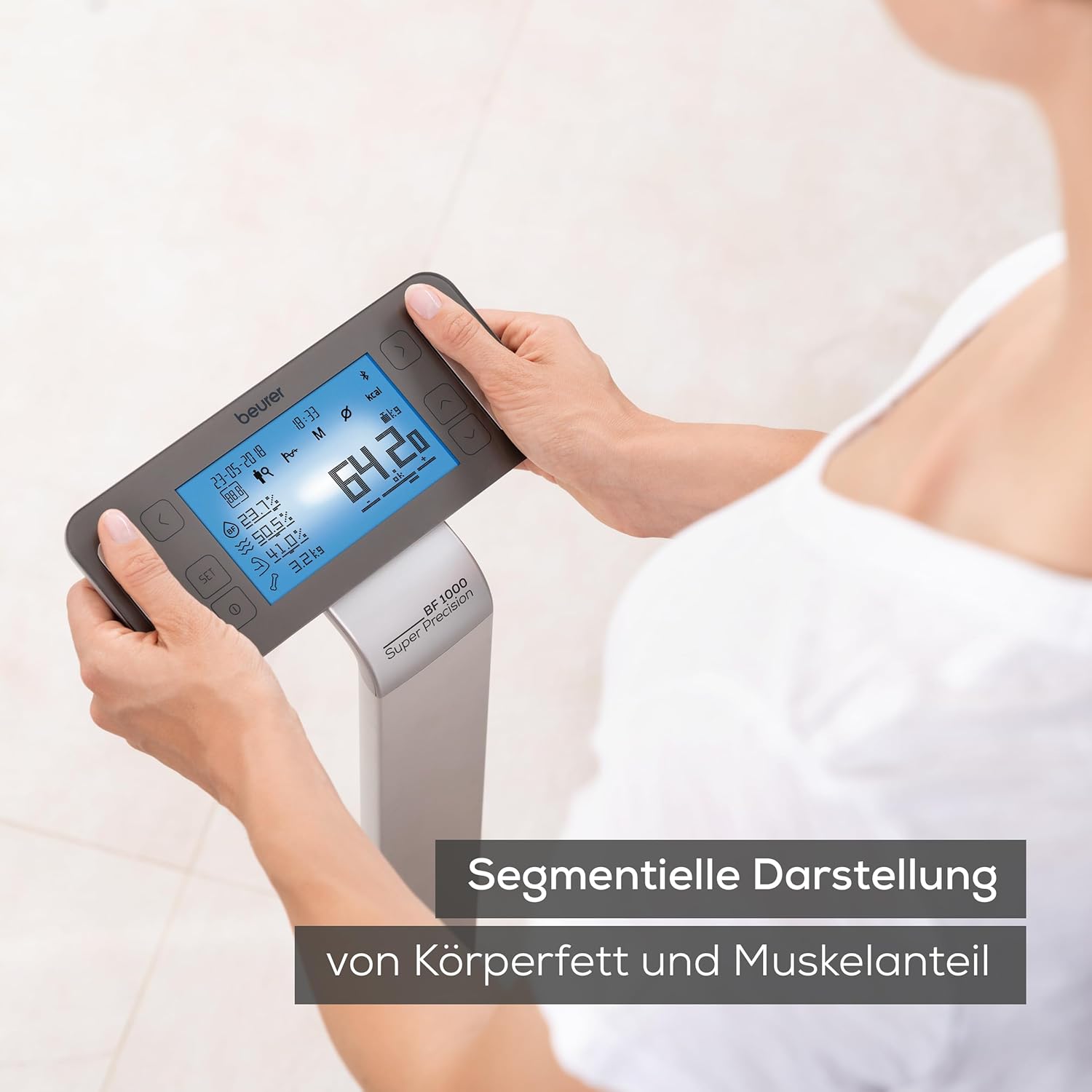 Beurer BF 1000 SuperPrecision Diagnosewaage, Präzise Personenwaage zur Ganzkörperanalyse mit App, Messung des viszeralen Fettanteils, separate Anzeige einzelner Körperteile – Bild 4