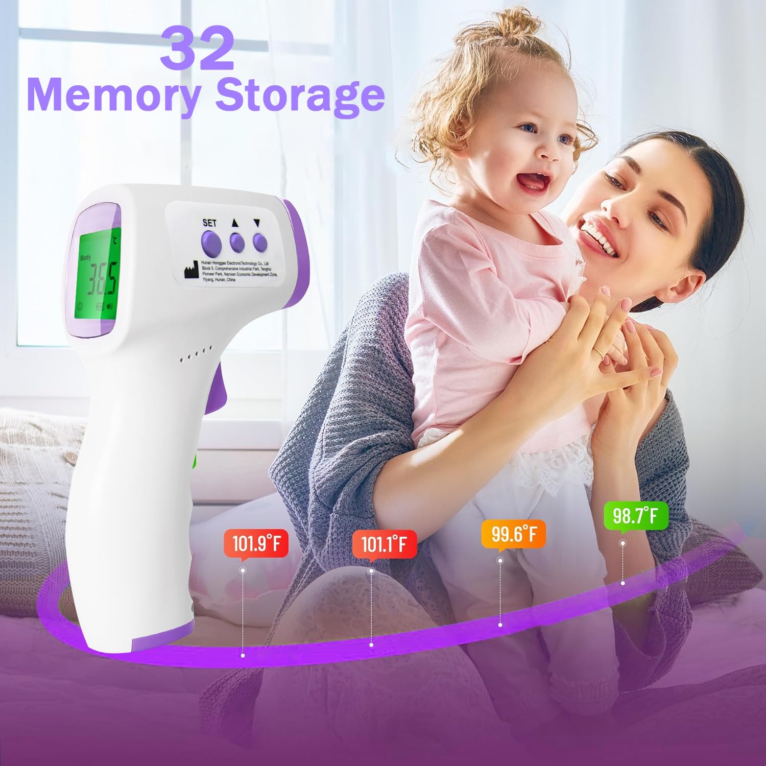 Fieberthermometer, Fieberthermometer kontaktlos mit 3 Farben, Fieberalarm, 32 Speicherfunktionen, kontaktloses Infrarot-Stirnthermometer für Babys, Kinder, Erwachsene, nur für den Heimgebrauch – Bild 6