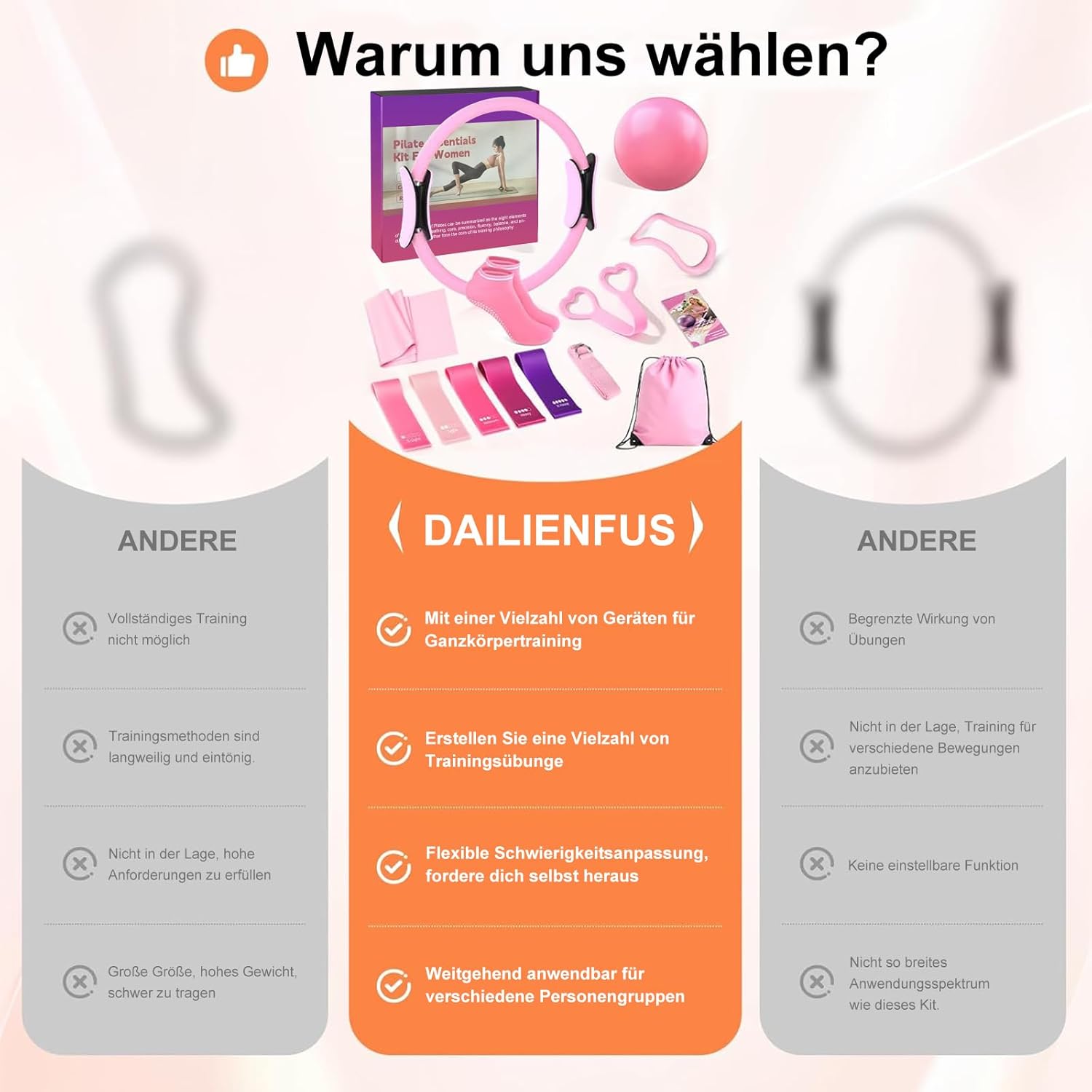 Pilates-Ring-Set, Pilates Essential Kit für Zuhause, 13-teiliges Pilates-Zubehör-Set mit Magic Circle mit Pilates-Ball, Yoga-Ring, 5 Widerstandsbändern, Trainingsanleitung und Tasche – Bild 7