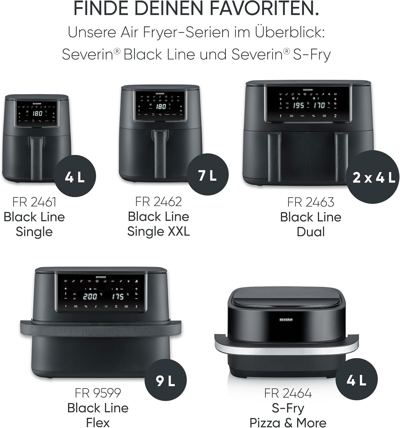 Severin Heißluftfritteuse, Single, Fritteuse zum Kochen ohne Fett, Touch-Display, 8 Automatikprogramme, vielseitige Zubereitung, Warmhaltefunktion, 4L, 1300W, Schwarz, FryLight, FR 2461 – Bild 10