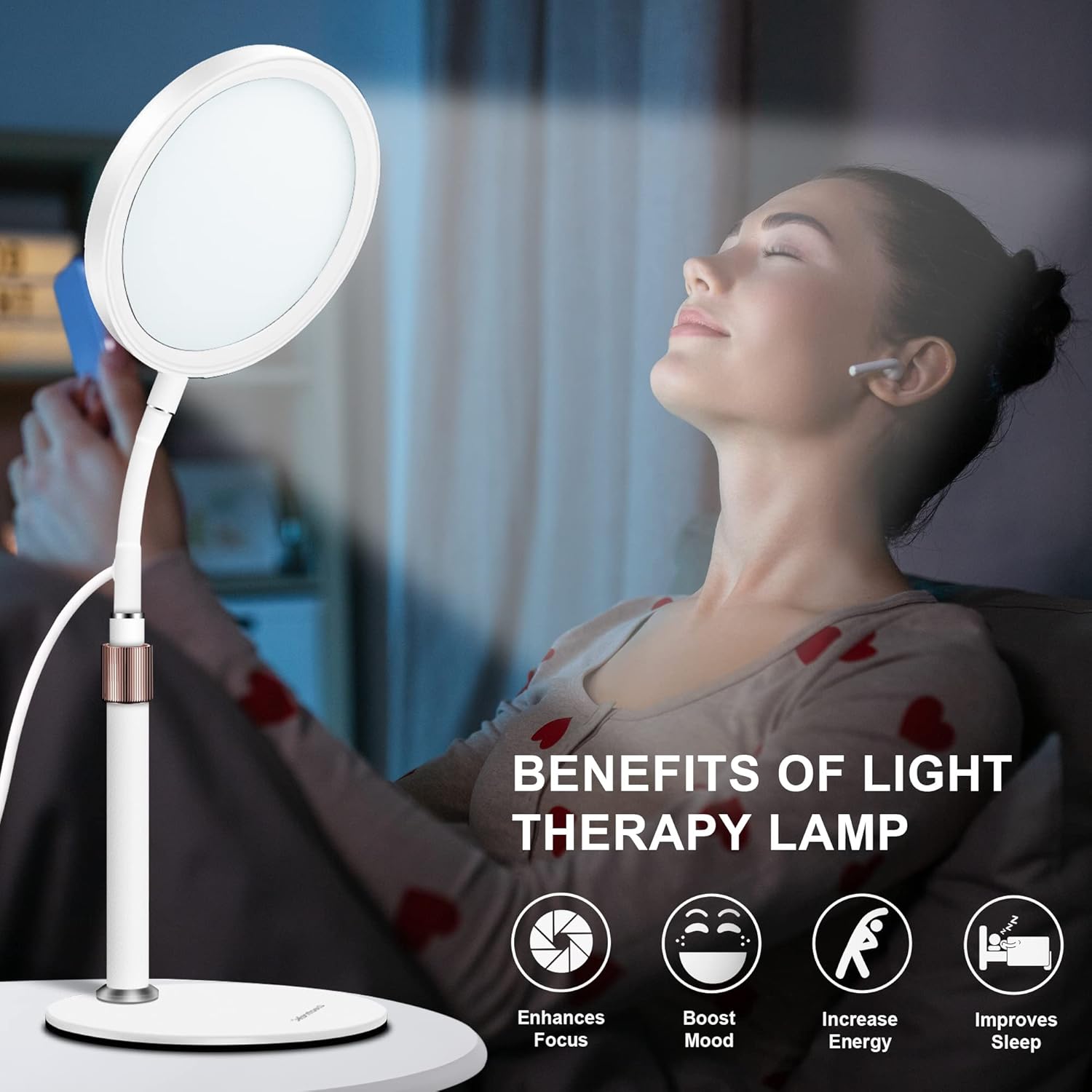 Tageslichtlampe, Tageslichtlampen, 10.000 Lux Lampe mit 3 Lichtfarben und 9 einstellbaren Helligkeiten und 3 Timern, Tageslicht für Lift-Stimmung (Schwarz) – Bild 4