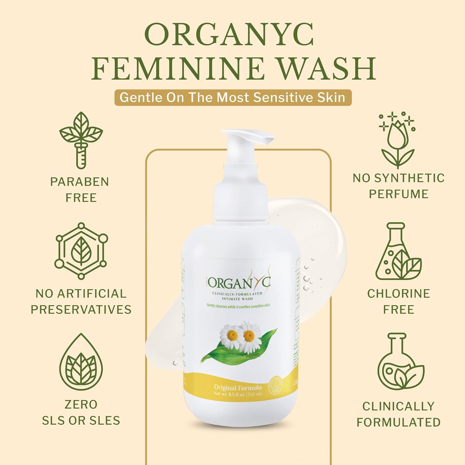 Organyc Intimate Care Waschlotion mit Kamille für empfindliche Haut, frei von Chlor, Parabenen, SLS, SLES und synthetischen Duftstoffen, dermatologisch getestet – 250 ml – Bild 2