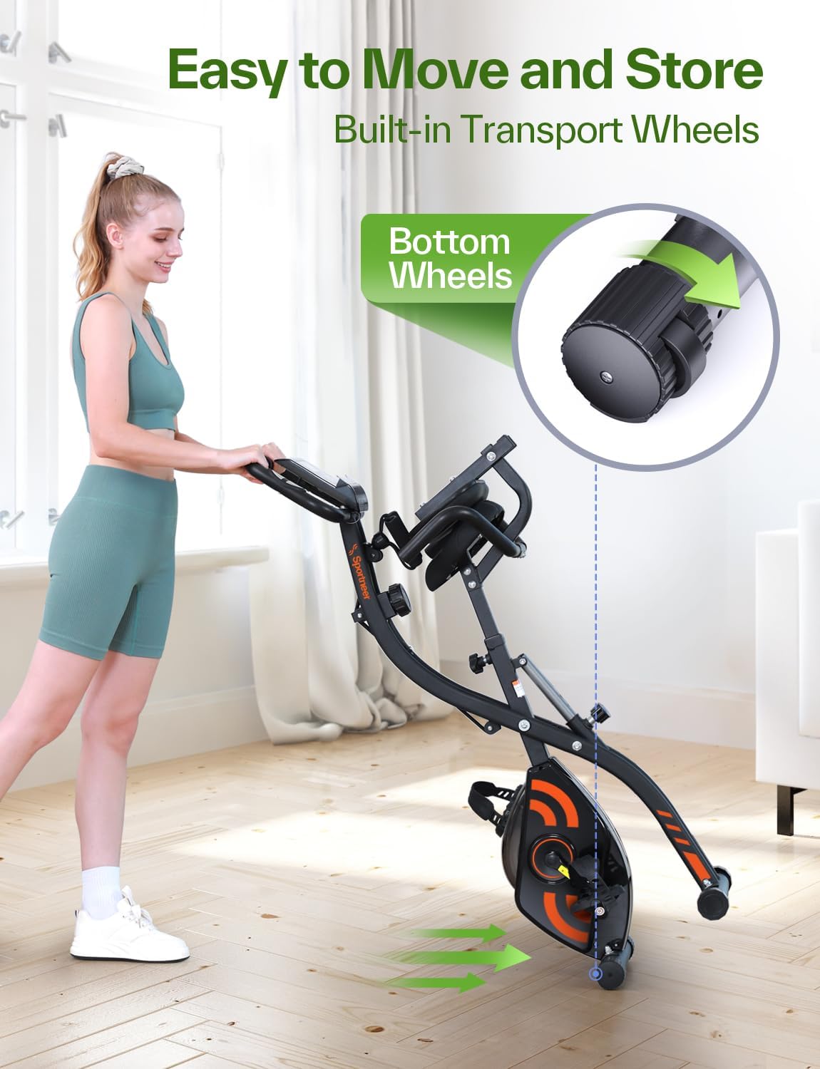 Sportneer Heimtrainer Fahrrad Klappbar, 4-in-1 Ergometer Heimtrainer, Spinning Bike Indoor mit 16 Widerstandsstufen, Ergometer Klappbar mit LCD-Display & Handpulssensoren, Für Anfänger & Profis – Bild 2
