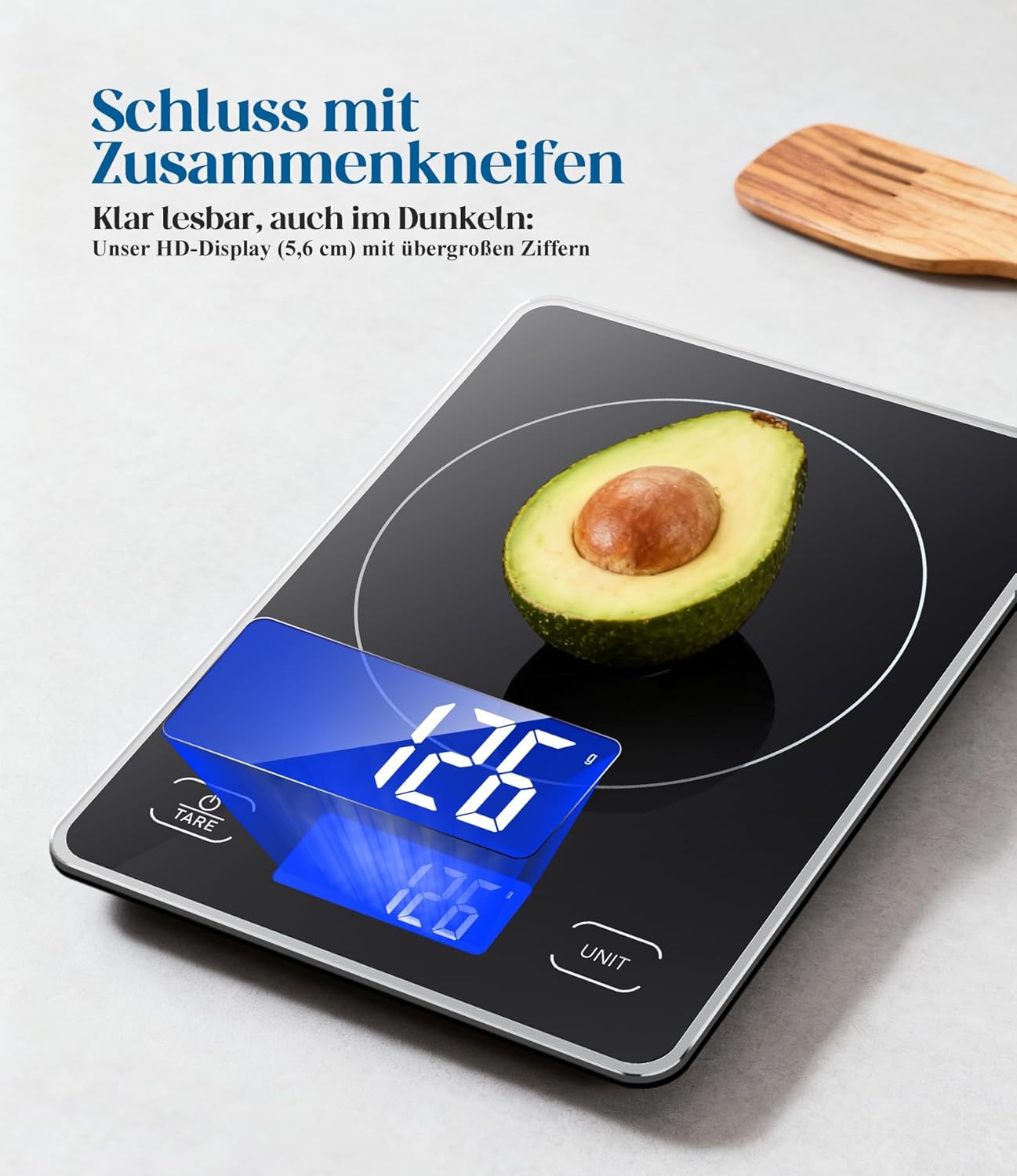 Digitale Küchenwaage mit 15 kg Tragkraft, 5 Einheiten in g/ml/fl'oz, Präzise Küchenwaage mit großem Display, Dual Power (USB-C/Batterie), 1 g hohe Präzision, Tara-Sicherheitsglas zum Backen, Kochen – Bild 4