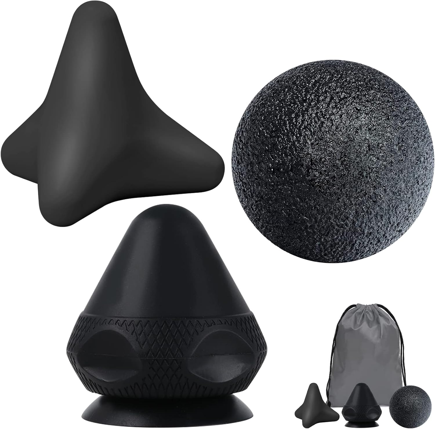 Triggerpunkt-Rakel-Massagegerät + Faszienball, schmerzfreies Press-Set mit Saugnapf und Tasche für Muskelschmerzen und Verspannungen, Osteopressur-Quetsch-Massagegerät zur Selbstmassage (schwarz)