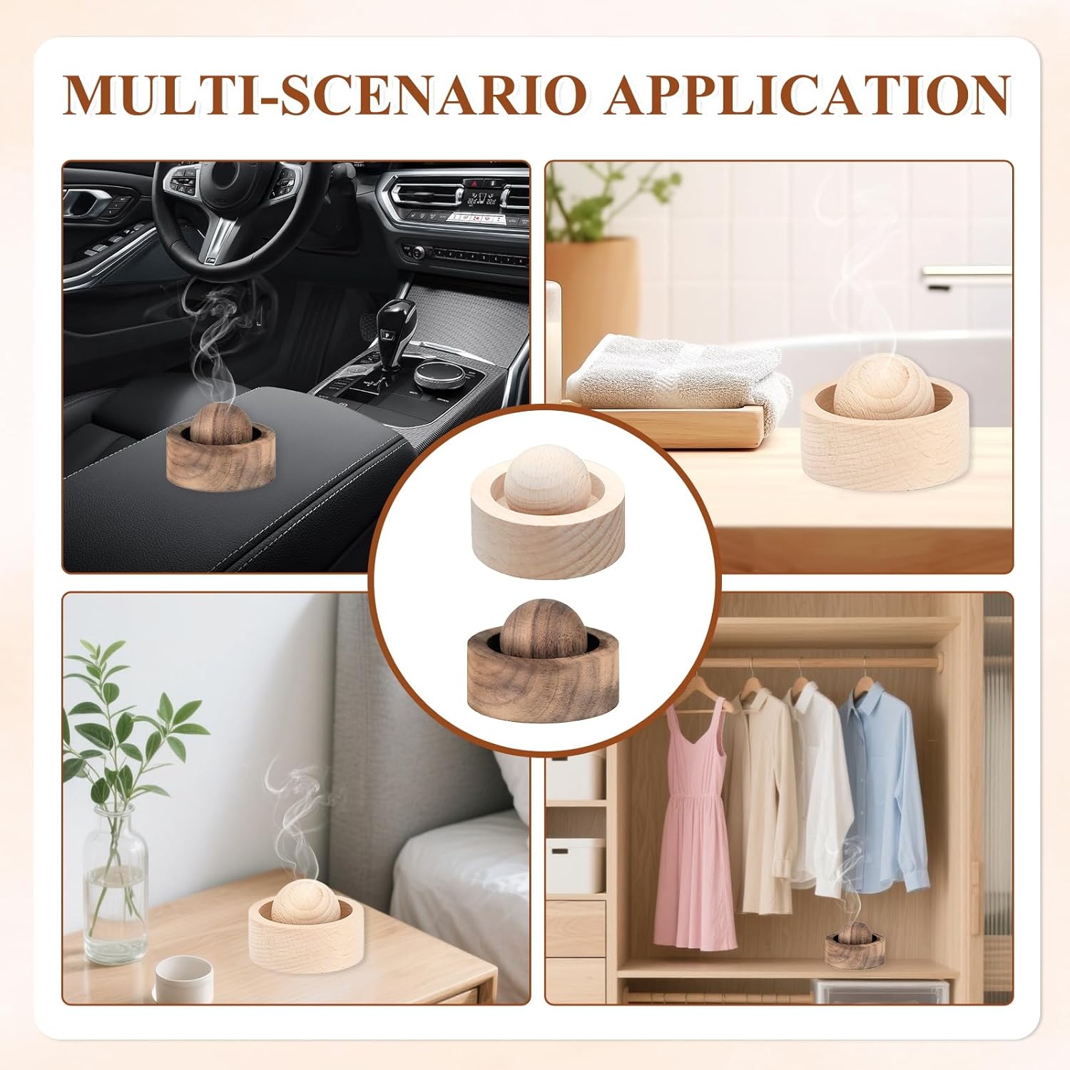 7er-Pack Diffusorkugeln aus Holz für ätherische Öle, rundes Naturholz, Diffusorkugel für ätherische Öle, handgefertigte Aromatherapie-Dekorationen und Wackelball, kugelförmiges Design, für Fahrzeuge und Innenräume – Bild 2