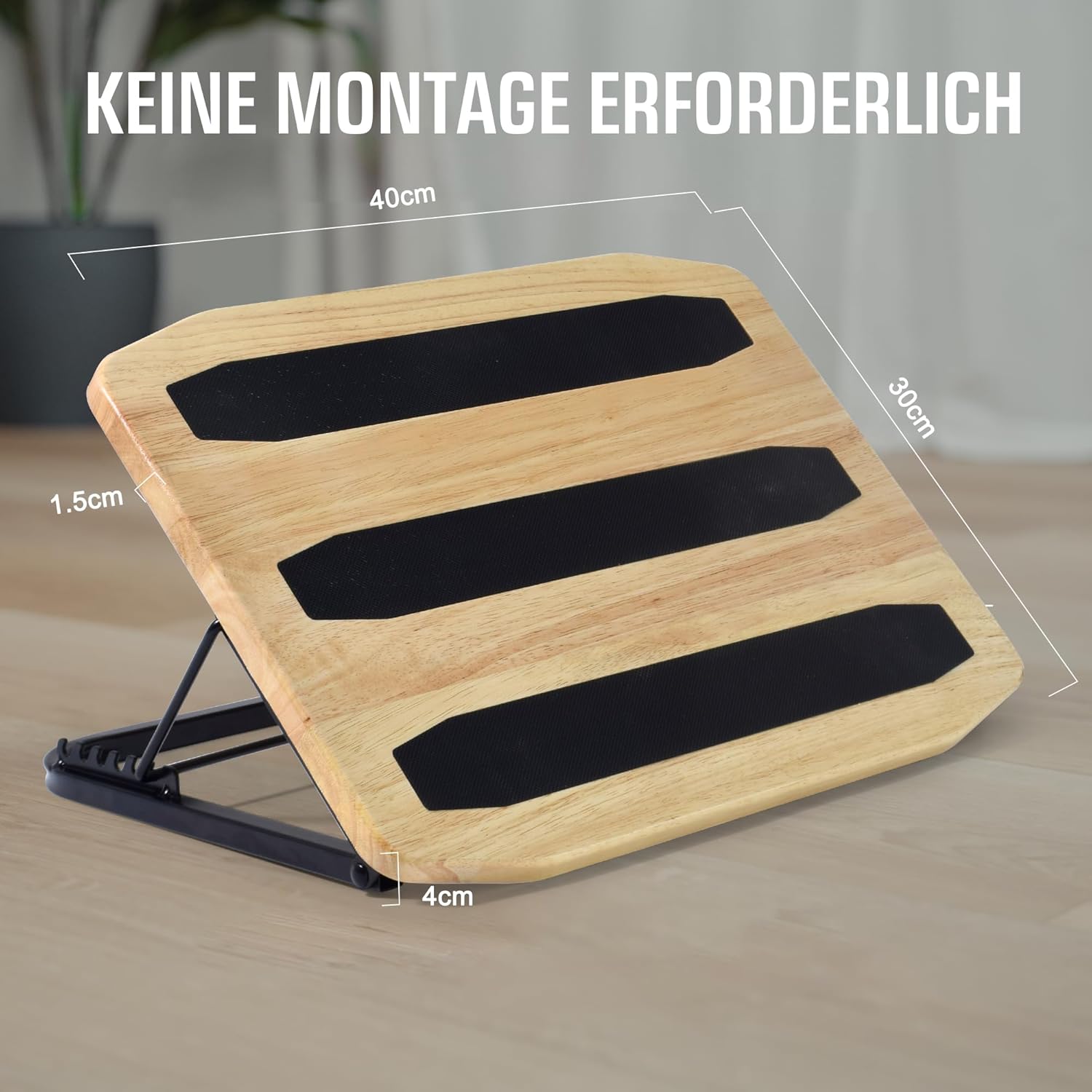 Verstellbare Fußstütze für den Schreibtisch, ergonomischer Fußhocker aus Holz, unter dem Schreibtisch, Fußhocker – 7 verstellbare Winkel, Holz-Schreibtisch-Fußstütze mit rutschfester Matte (Naturholz) – Bild 4