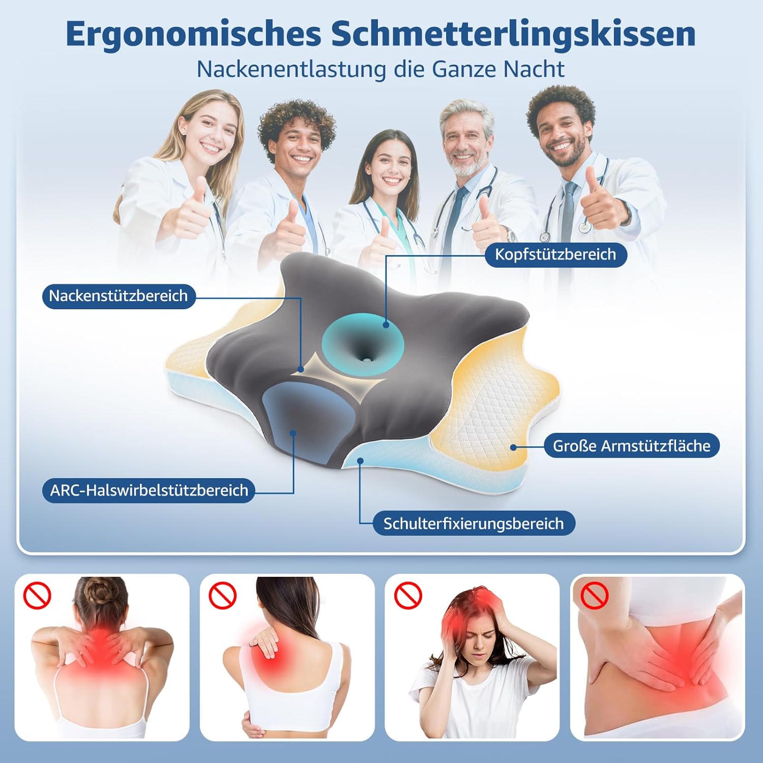 BRO Upgrade Ergonomisches orthopädisches Memory-Schaum-Kissen – Nackenstützkissen mit atmungsaktivem, abnehmbarem Kissenbezug für Seiten-, Rücken- und Bauchschläfer, Grau – Bild 2