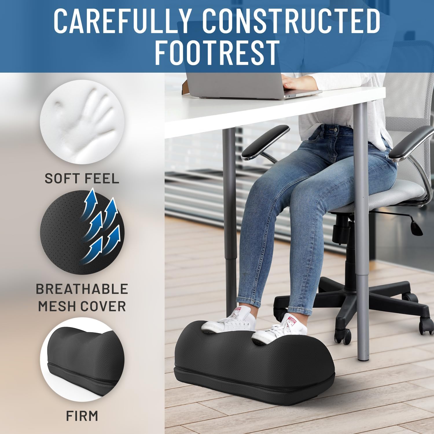 Everlast Comfort FootCloud Fußstütze aus Memory-Schaum – höhenverstellbare Fußstütze unter dem Schreibtisch mit rutschfester Basis und Druckpunktstruktur für Büro, Heimbüro und Gaming – Bild 5