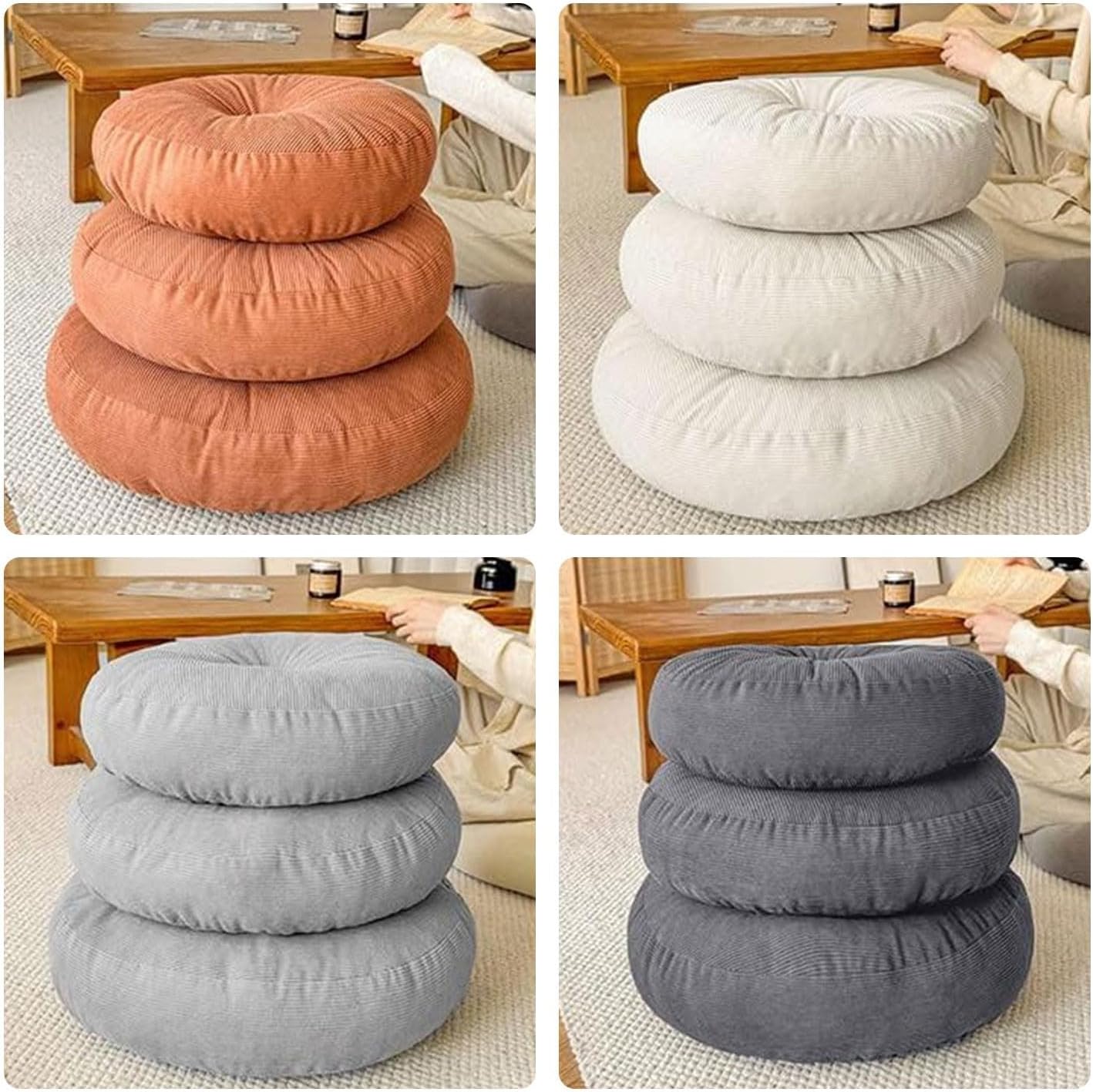 Bodenkissen aus Cord, rundes Bodenkissen, Meditationskissen für Erwachsene, Yogakissen, Sitzkissen, Sitzpouf mit hochwertigem Kordelbezug, Höhe 25 cm (Orange, 40 cm, 1 Stück) – Bild 6