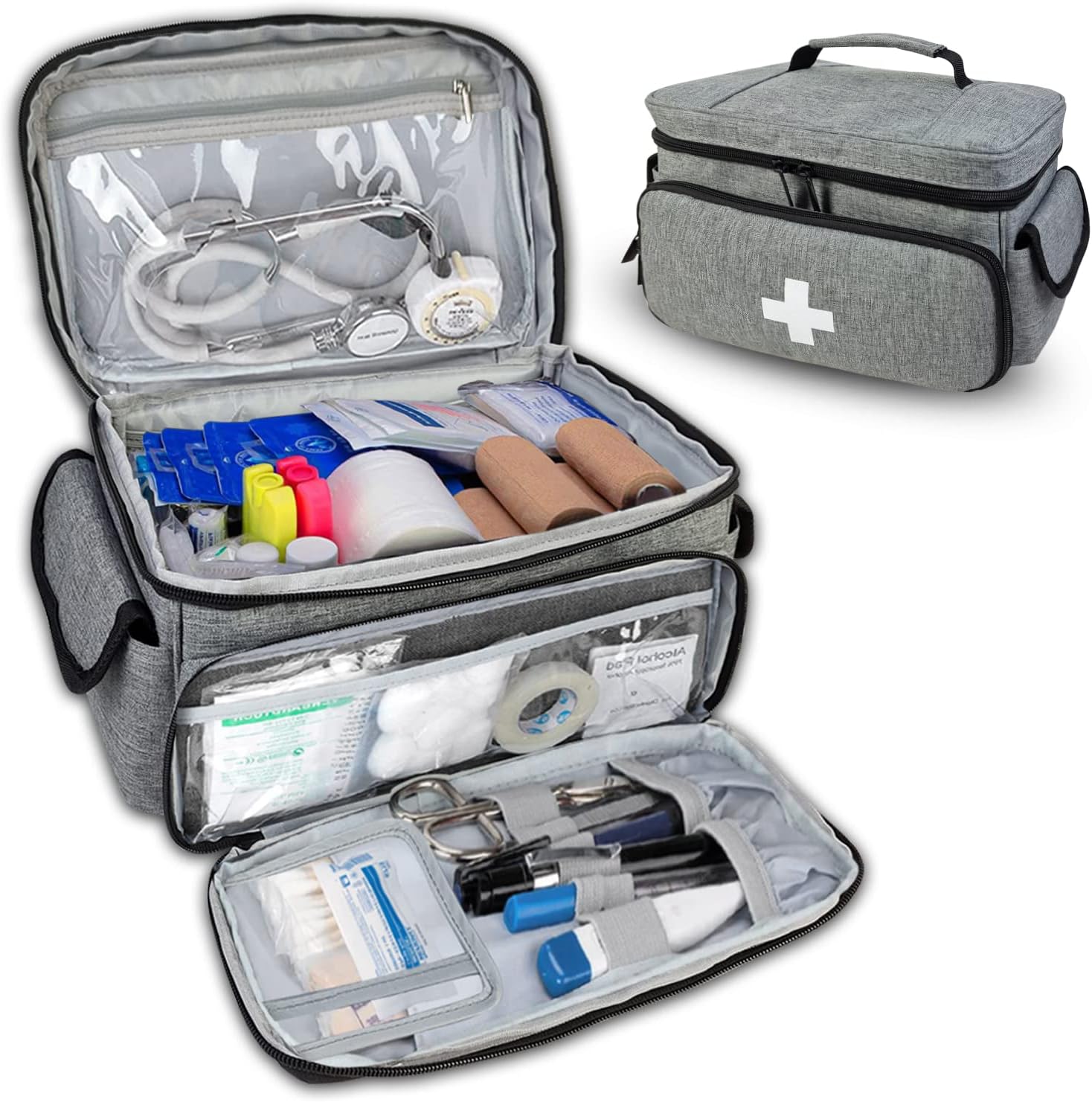 Boczif Erste-Hilfe-Set, Erste-Hilfe-Aufbewahrungstasche, Pillenbox-Organizer für Notfall-Trauma-Medizin-Sets, wasserdicht, ideal für Zuhause, Büro, Auto, Reisen, Outdoor, Camping, (grau)
