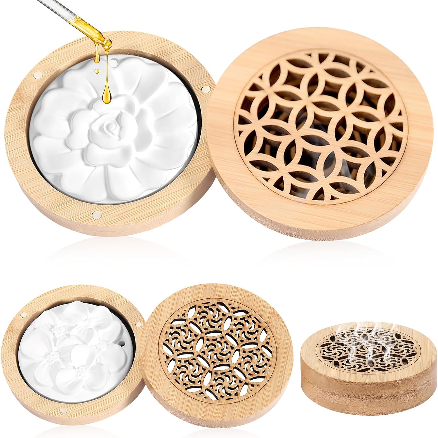 Set mit 2 Duftsteinen für ätherische Öle, Diffusor-Set für ätherische Öle, flammenloser Aromastein-Diffusorstein aus Holz für Aromatherapie im Schlafzimmer, Badezimmer, Auto