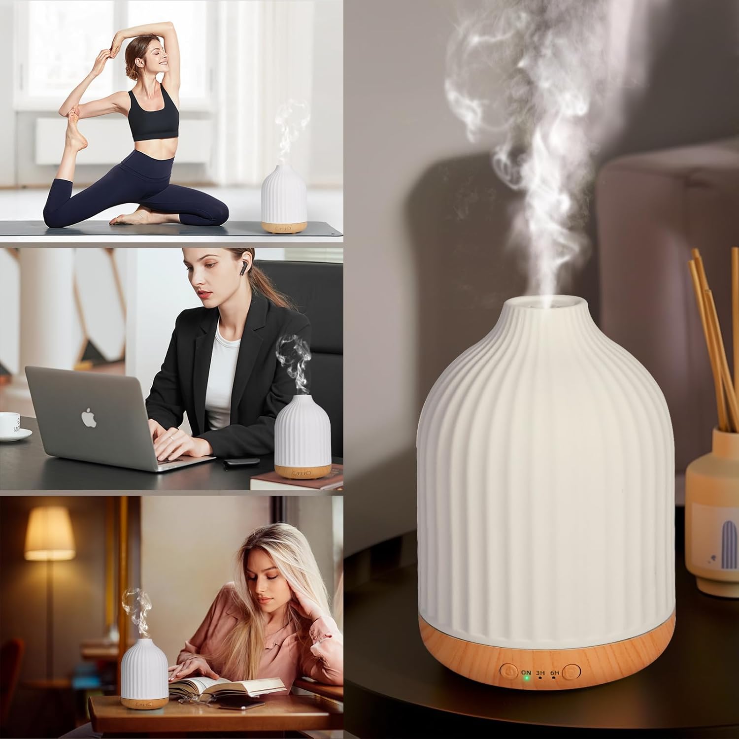 Aromadiffusor für ätherische Öle, 250 ml, Ultraschall-Luftbefeuchter, Duftöl, Ölbrenner, Aromatherapie-Diffusor für Yoga, Büro, Schlafzimmer (weiß, 250 ml) – Bild 5