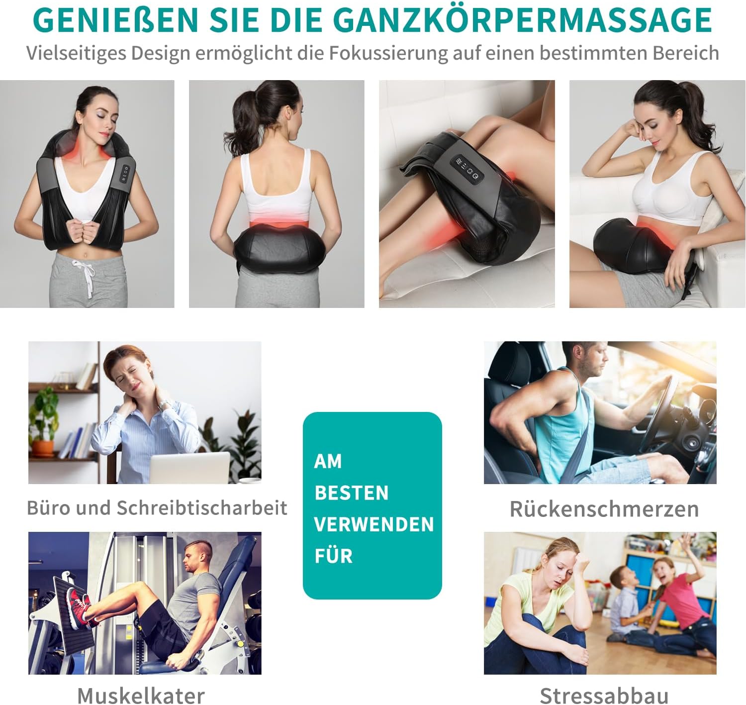 Nekt Eck-Shiatsu-Tiefknet-Massagekissen mit Wärme, Auto-Bürostuhl, Nacken-, Schulter-, Rücken-, Taillenmassagekissen (Geschwindigkeitskontrolle, bidirektionale Steuerung) – Schwarz – Bild 7