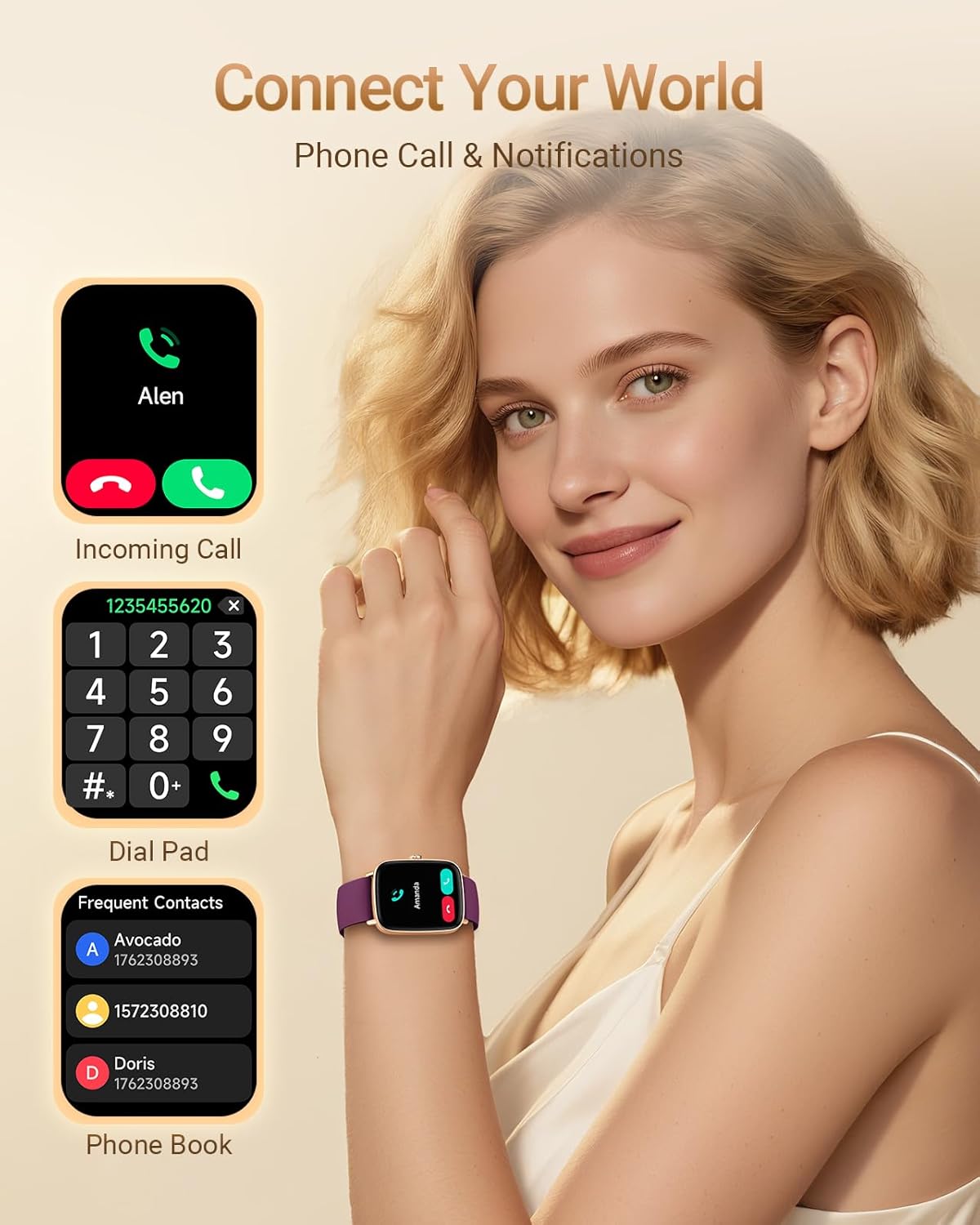 Smartwatch Damen Herren mit Telefonfunktion, 1,85 Zoll Fitnessuhr Smartwatch, 100+ Sportmodi, Fitnesstracker mit Herzfrequenz/SpO2/Schlafmonitor, Schrittzähler, IP68 wasserdichte Sportuhr für iOS Android – Bild 2
