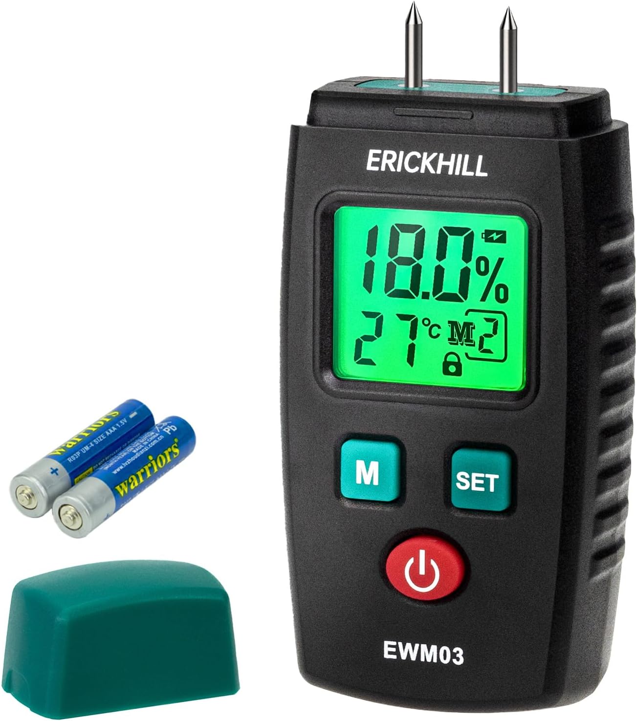 Feuchtigkeitsmesser, ERICKHILL EWM03 Stifttyp Holzfeuchtemesser mit 5 Modi, LCD-Display mit grüner Hintergrundbeleuchtung, Holz- und Baumaterial-Schimmeldetektor