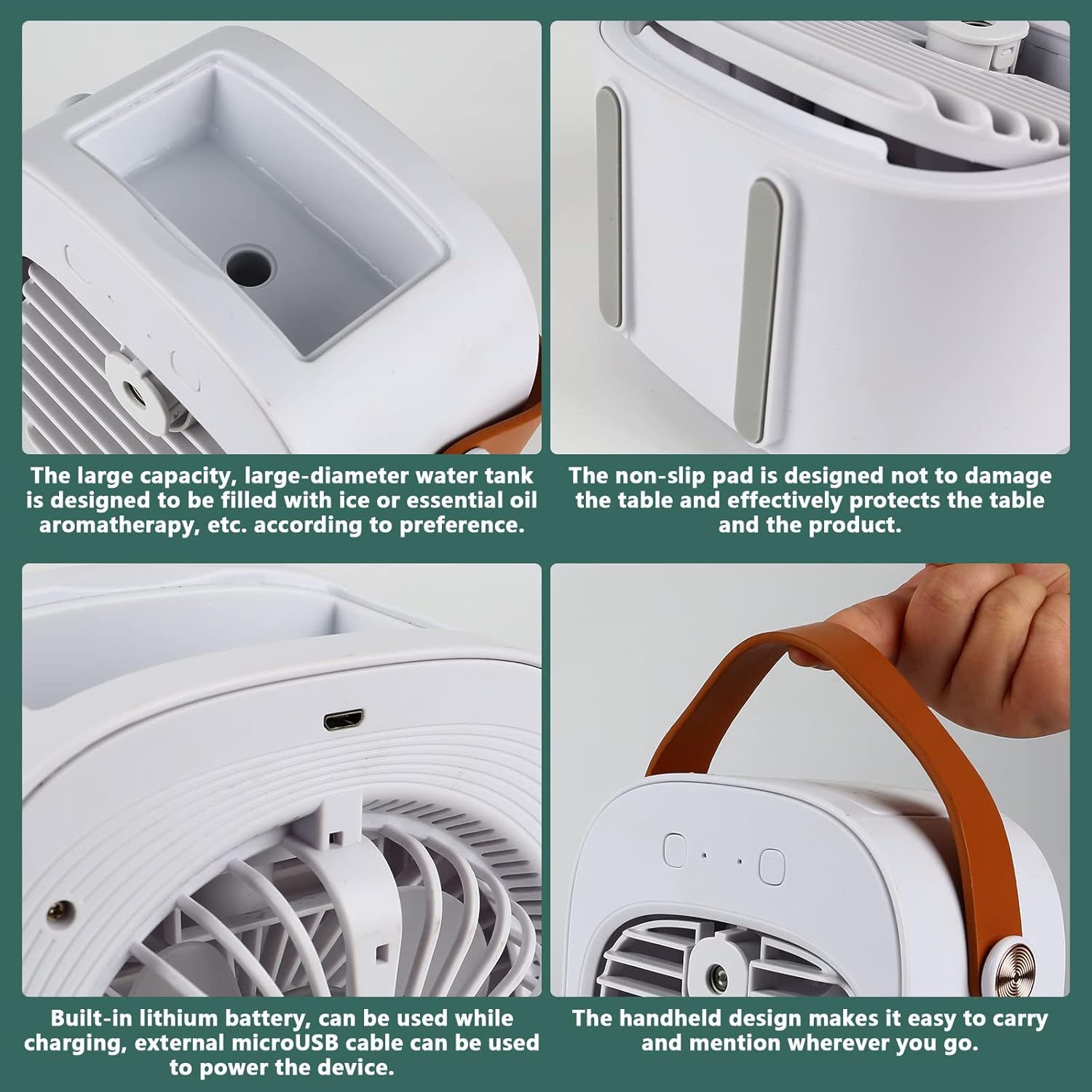 Tragbarer Luftkühler, Mini-Klimaanlage, kleiner 2-in-1-Verdunstungskühler mit Griff/Luftbefeuchter/3 Geschwindigkeiten, Desktop-Eiswürfel-Lüfter für Büro und Schlafzimmer – Bild 8