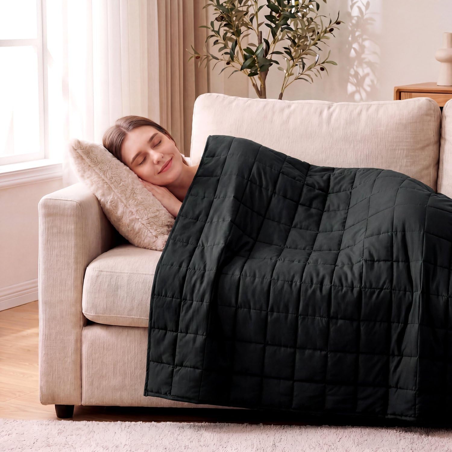 Gewichtsdecke 8 kg, Mikrofaser-Therapiedecke, 150 x 200 cm, 7-Lagen-System mit Glasperlen, Öko-Tex-zertifiziert, für besseren Schlaf und Stressabbau, Schwarz – Bild 3