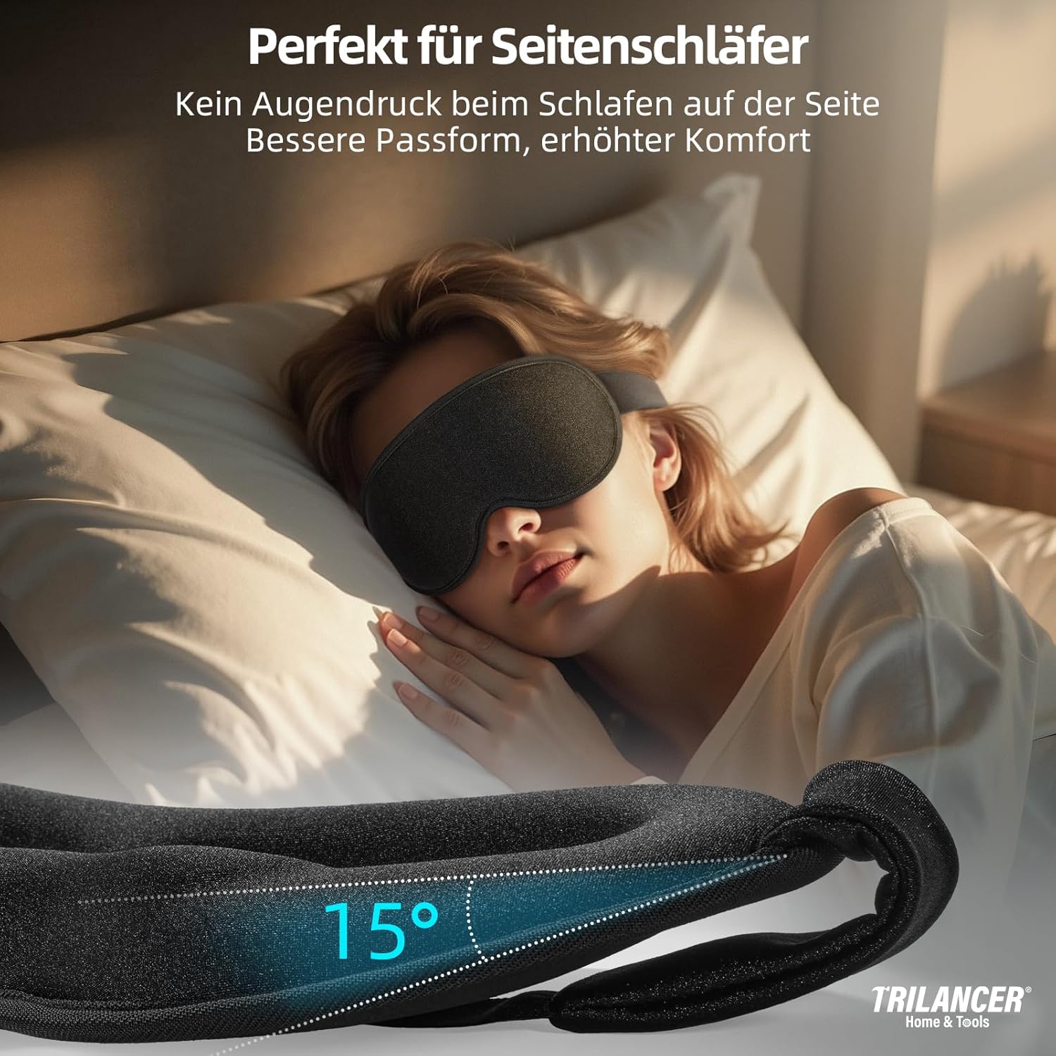 Trilancer 99,99 % lichtblockierende 3D-Schlafmaske für Männer und Frauen, ultraweiches und druckfreies Design, Augenmaske für Seitenschläfer, Nickerchen, Meditation, Reisen und Schlafzimmer – Bild 2