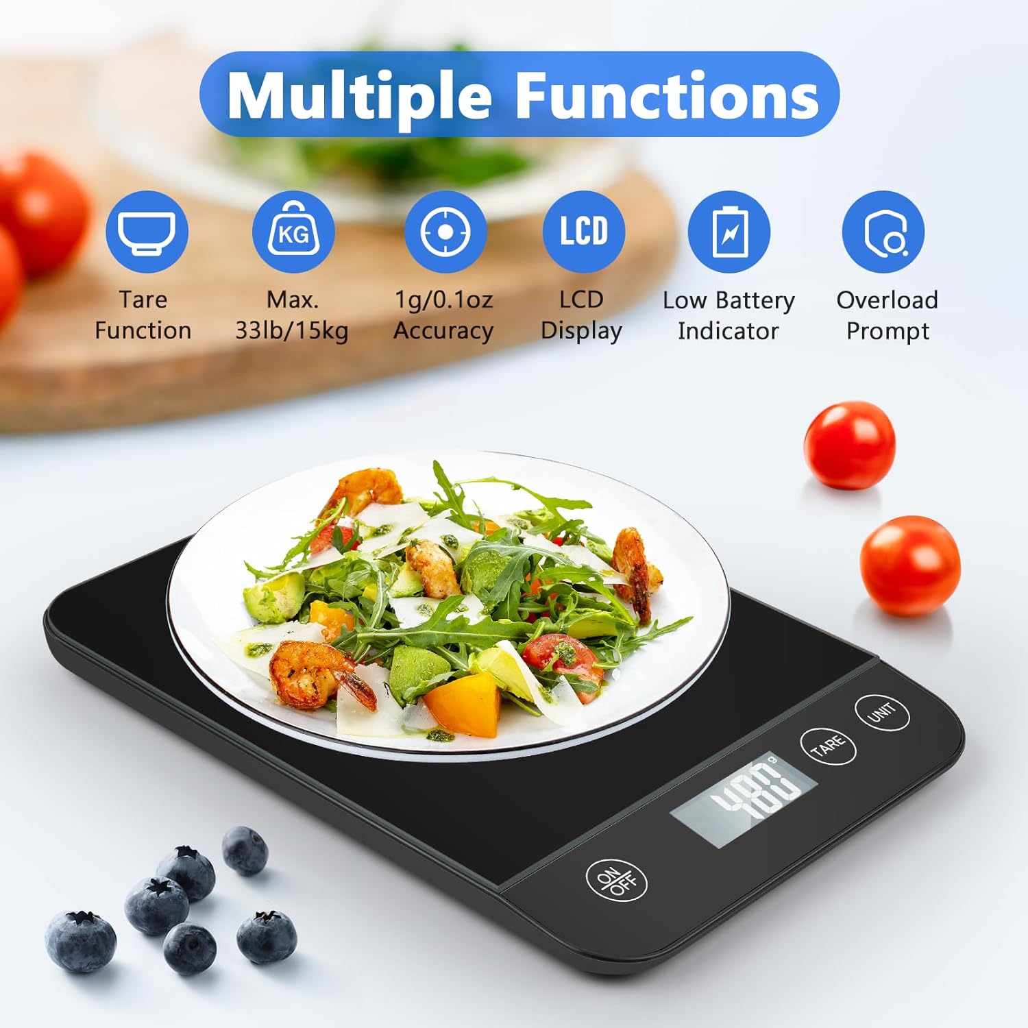 Digitale Küchenwaage, 10 kg Fassungsvermögen, Sicherheitsglas, einfache Tarafunktion, großes LCD-Display, perfekt zum Kochen, Backen und Essenszubereiten – Bild 7