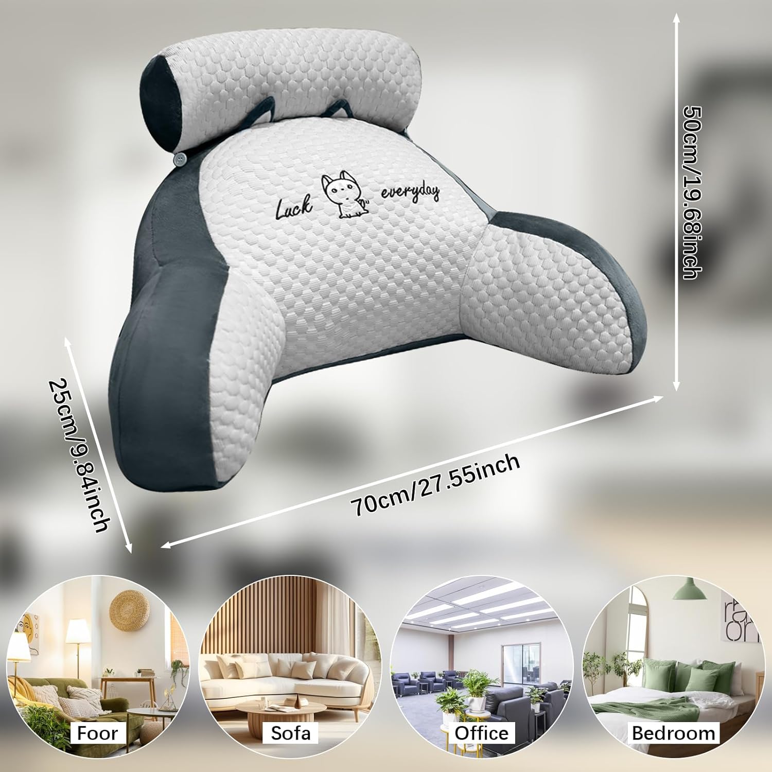 Suewidfay Lesekissen für Bett und Sofa, 70 x 50 cm, großes Rückenkissen für Erwachsene, Komfortkissen, Lesekissen mit abnehmbarer Nackenrolle und Armlehnen, Lesesitzkissen zum Lesen, Fernsehen, Faulenzen – Bild 3