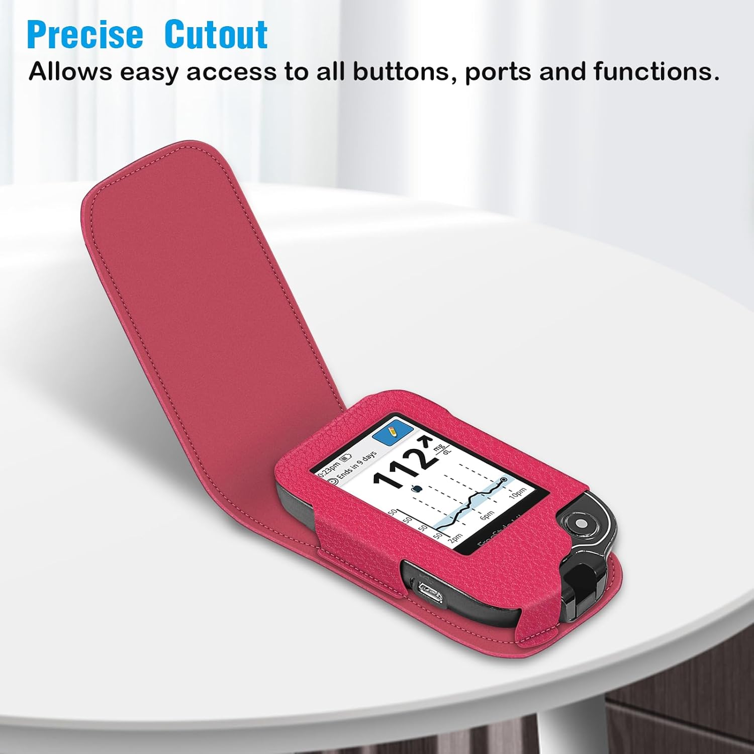 MEDMAX Hülle für Freestyle Libre 3/2 / Libre Reader Blutzuckermessgerät, Tasche mit Nackenhalter zum Umhängen, Kunstleder Schutzhülle mit Karabinerhaken für Diabetiker, (Rose Red) – Bild 5