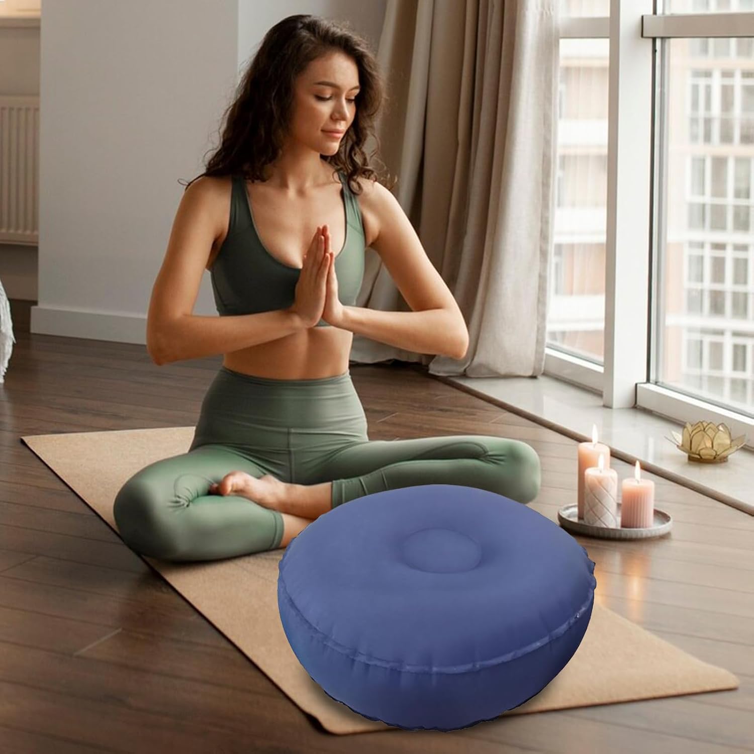 Meditationskissen – Aufblasbares Meditationskissen zum Sitzen auf dem Boden | Klappbares Sitzkissen für Zen-Gebet, Pilates, Zuhause, Garten, Outdoor, Herren und Damen – Bild 9