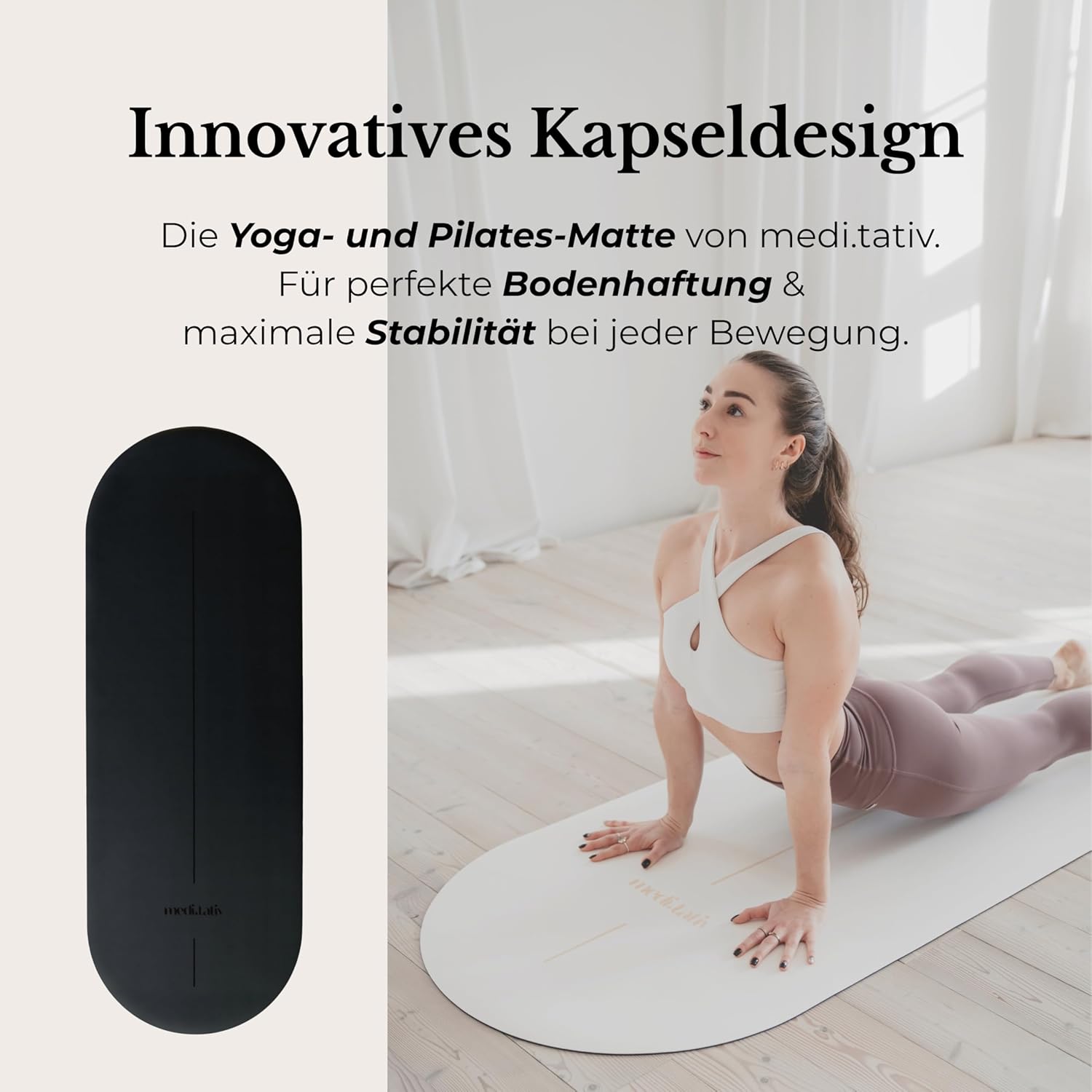 Ovale Yogamatte & Pilatesmatte in Kapselform, 190 x 68 x 0,42 cm, gelenkschonend, rutschfest & biologisch abbaubar, inklusive Tragegurt, TÜV geprüft & REACH zertifiziert – Bild 5